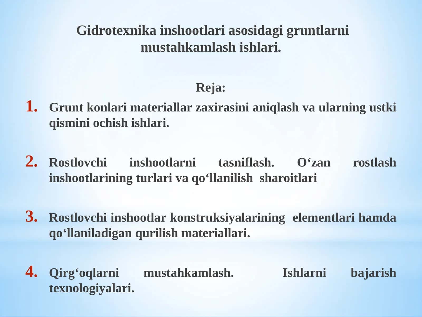 Gidrotexnika inshootlari asosidagi gruntlarni mustahkamlash ishlari