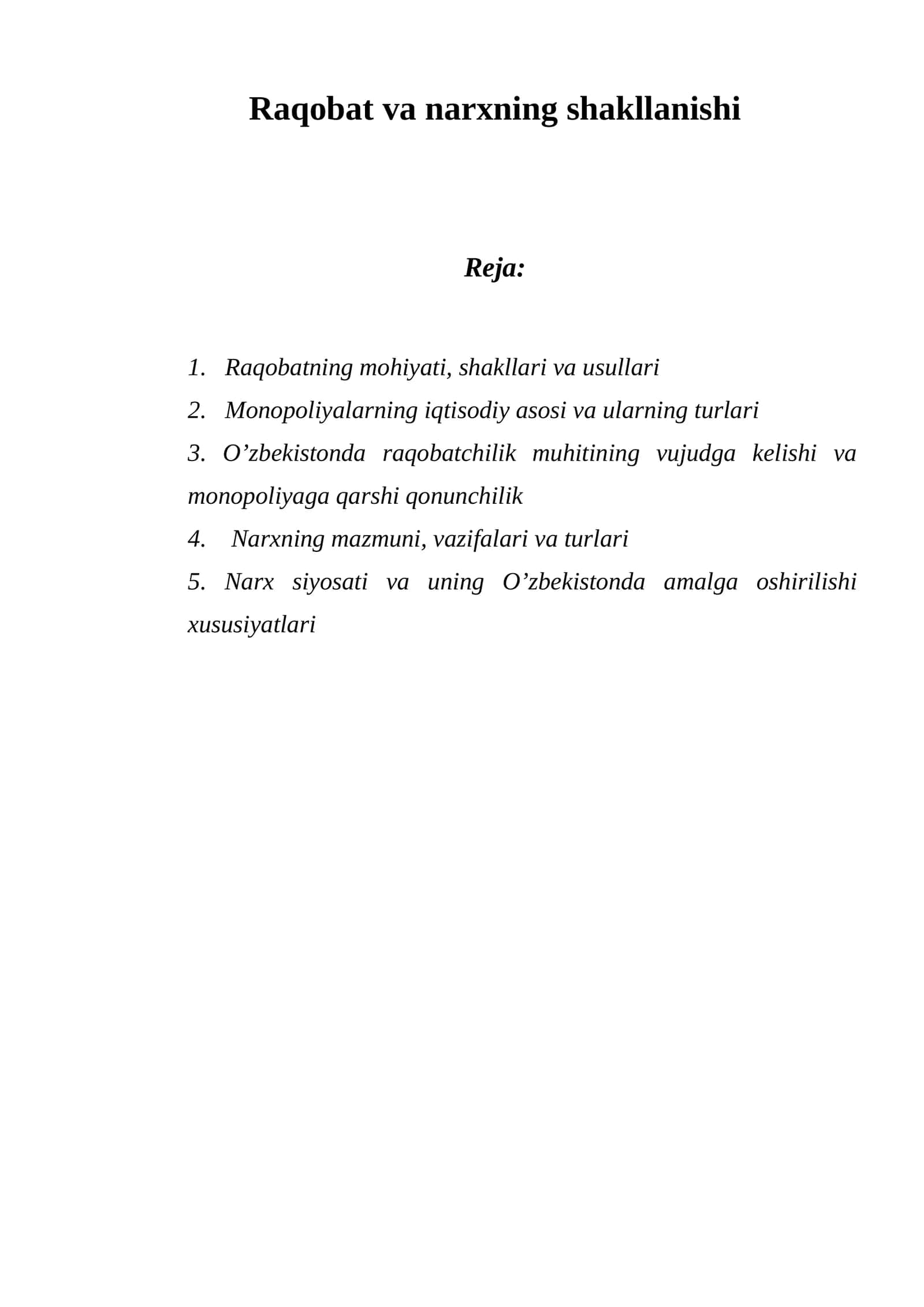 Raqobat va narxning shakllanishi