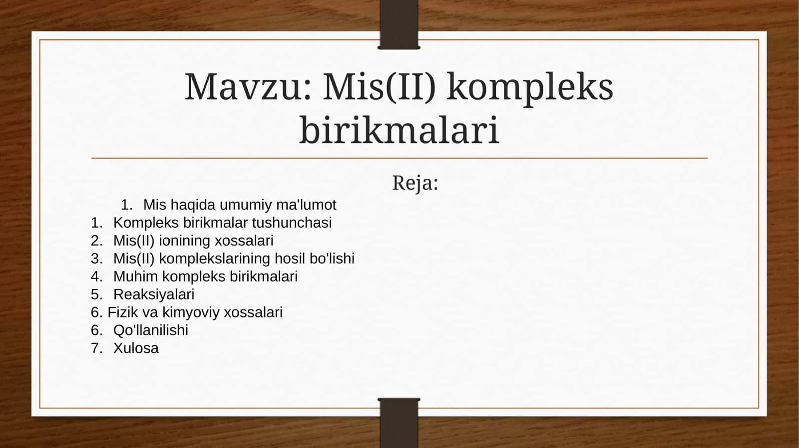 Mis(II) Kompleks Birikmalari