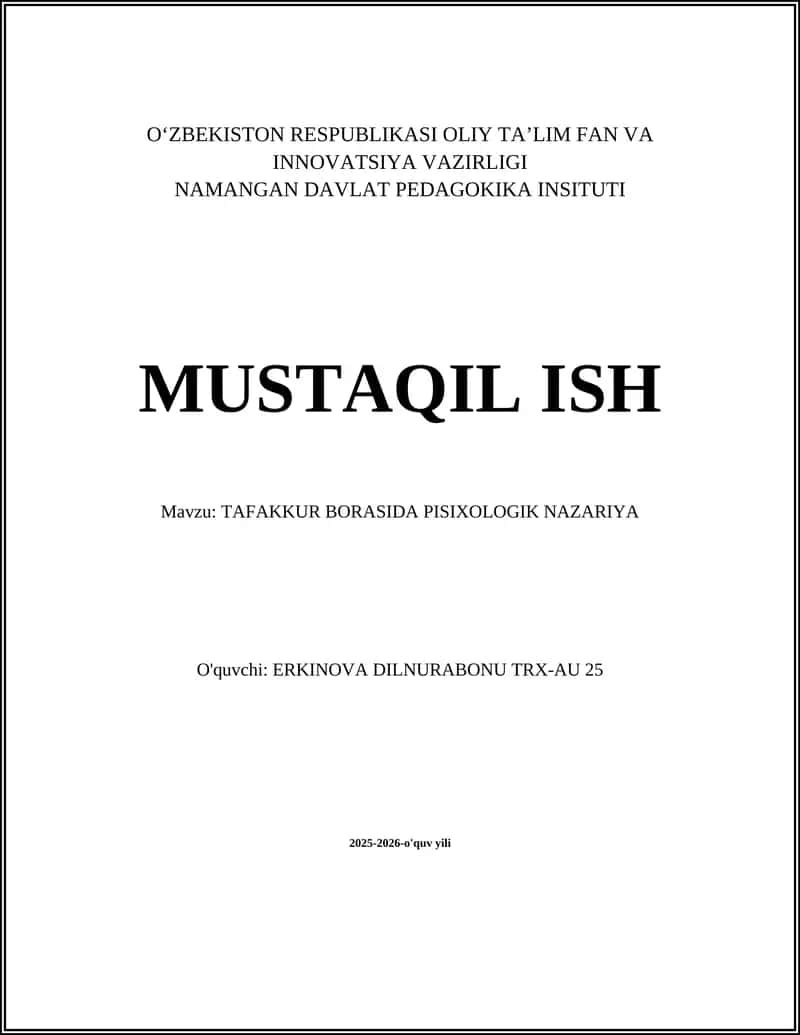 TAFAKKUR BORASIDA PISIXOLOGIK NAZARIYA