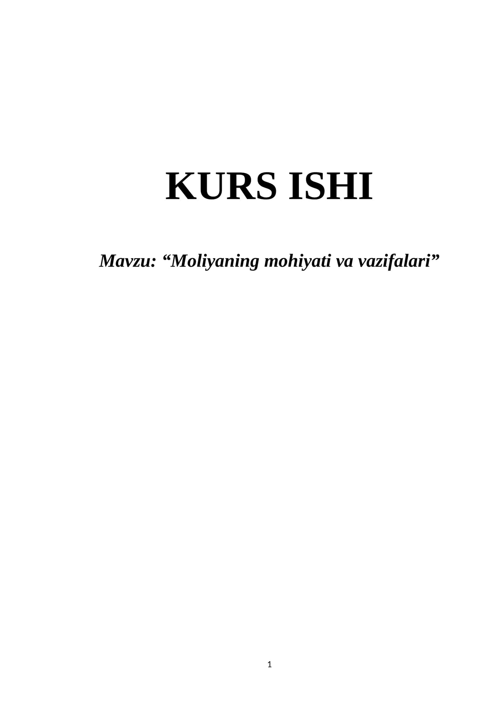 Moliyaning mohiyati va vazifalari