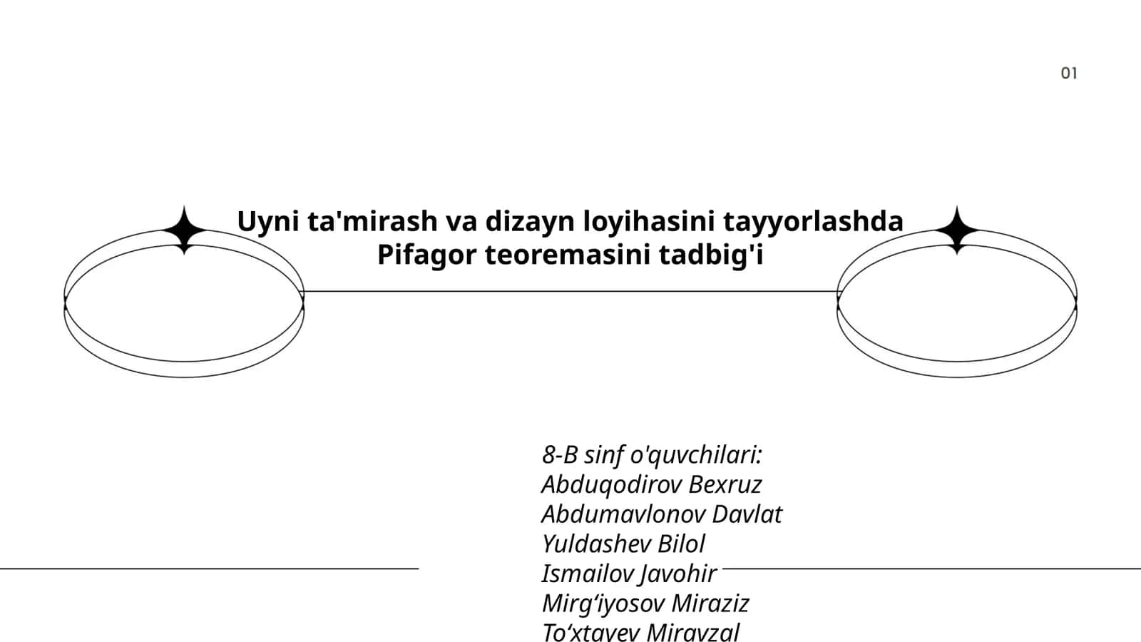 Uyni ta'mirash va dizayn loyihasini tayyorlashda Pifagor teoremasini tadbig'i