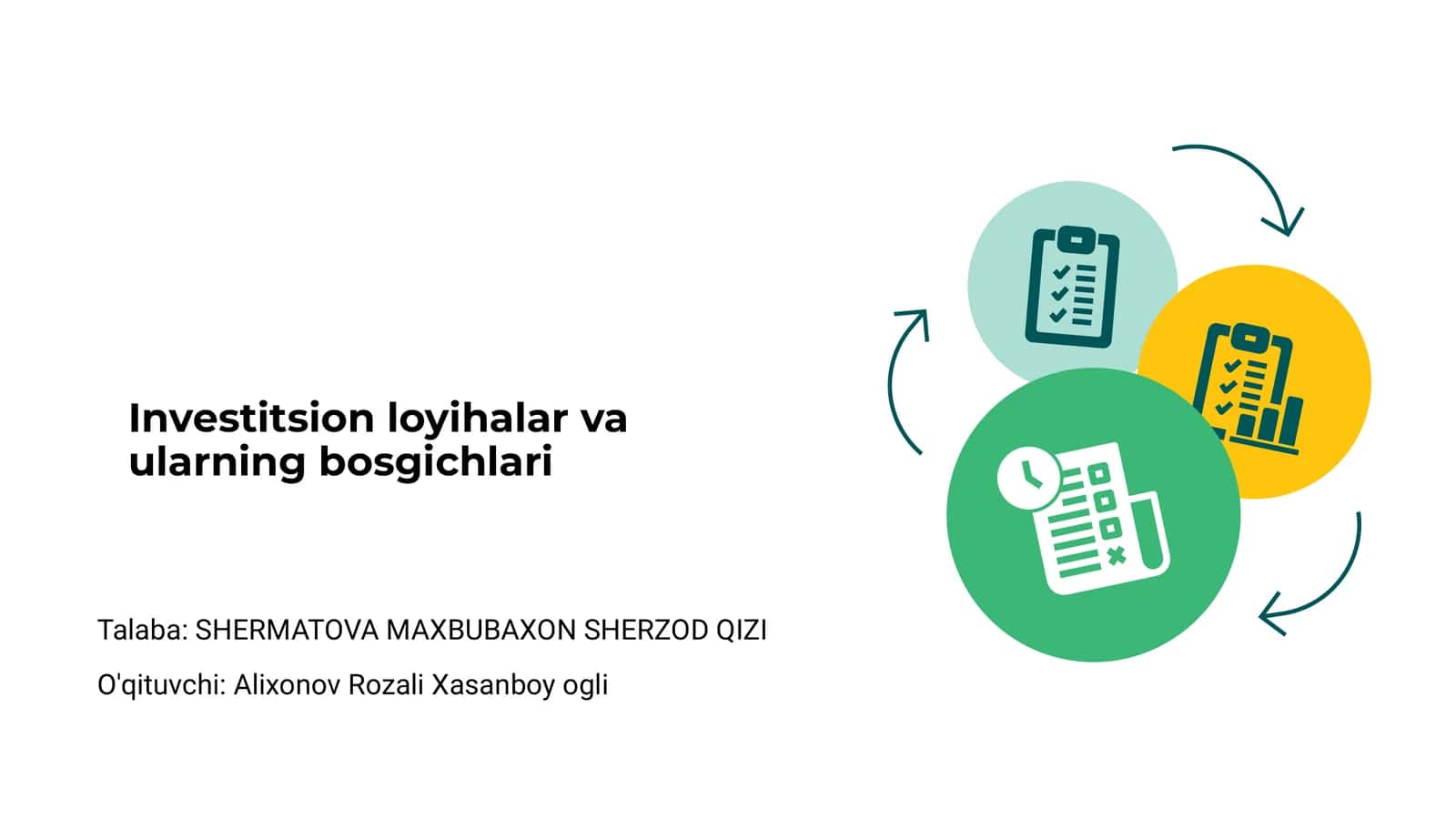 Investitsion loyihalar va ularning bosgichlari