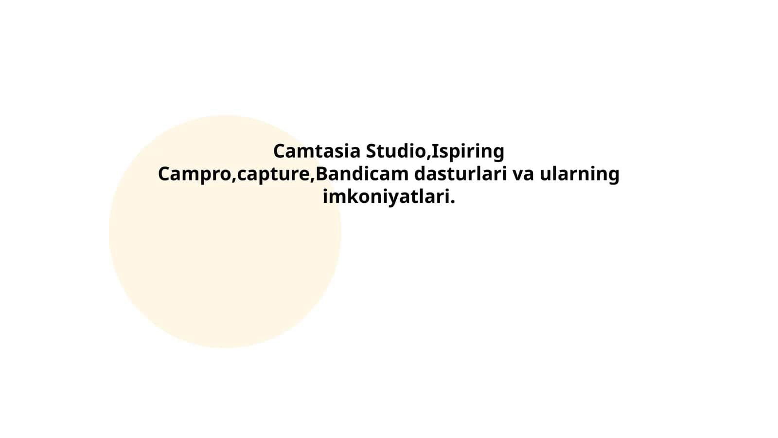 Camtasia Studio,Ispiring Campro,capture,Bandicam dasturlari va ularning imkoniyatlari