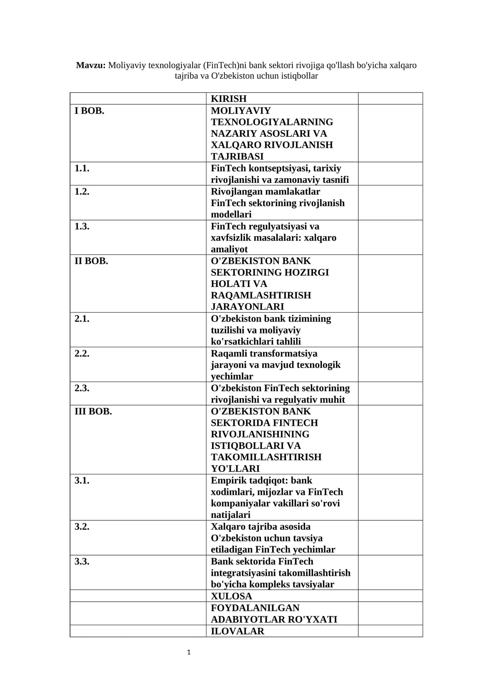 Moliyaviy texnologiyalar (FinTech)ni bank sektori rivojiga qo'llash bo'yicha xalqaro tajriba va O'zbekiston uchun istiqbollar