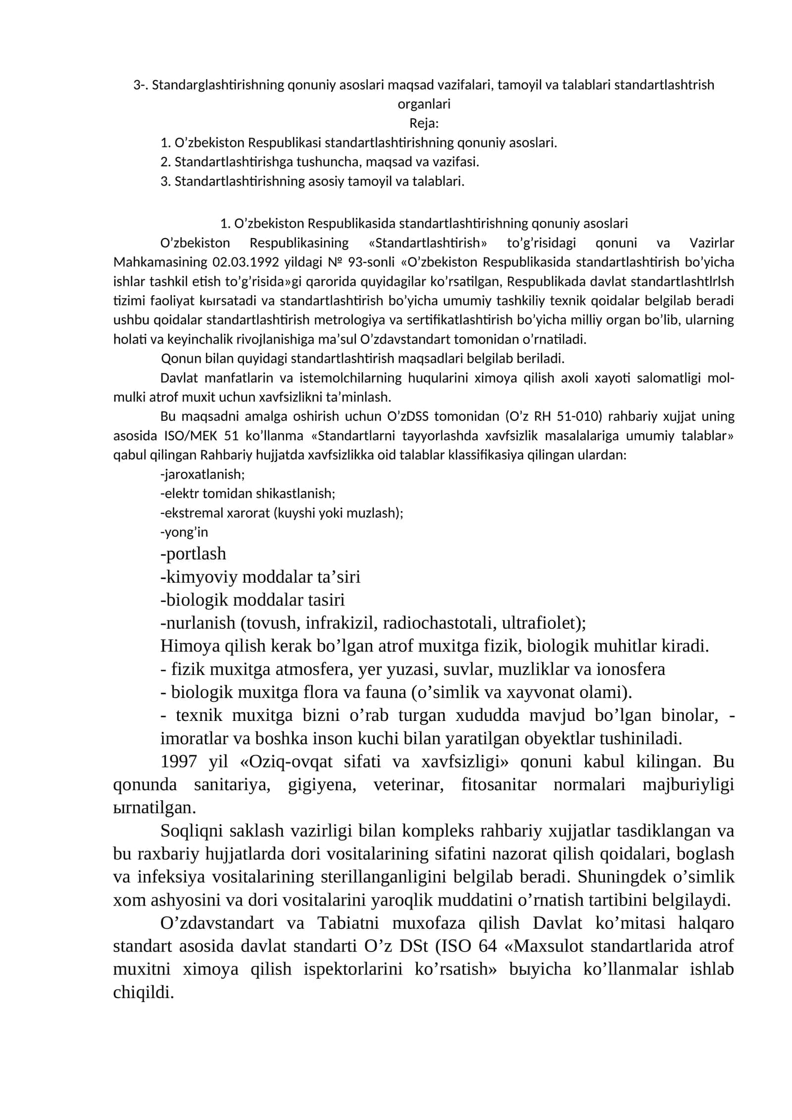 Standartlashtirishning qonuniy asoslari
