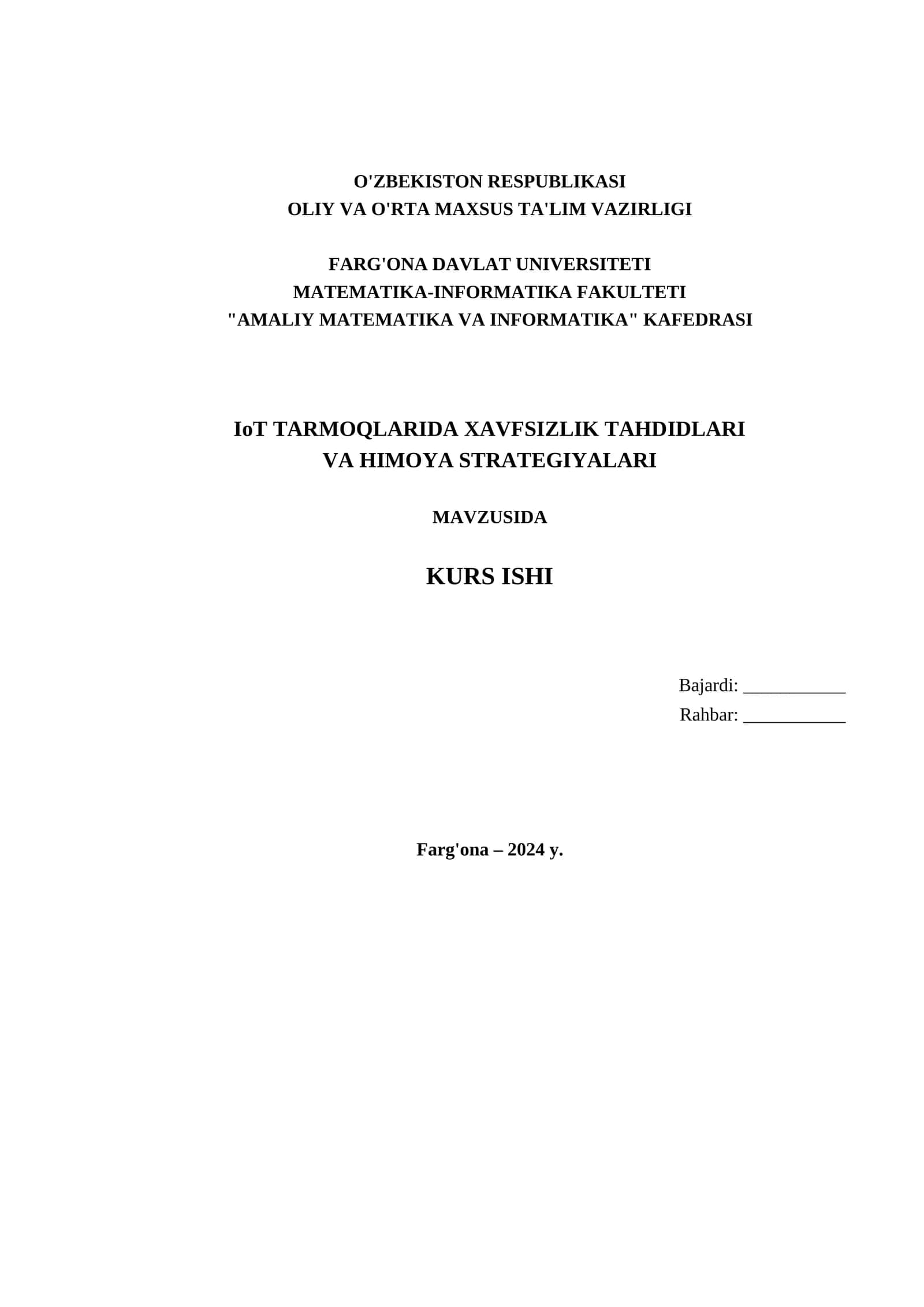 IoT TARMOQLARIDA XAVFSIZLIK TAHDIDLARI VA HIMOYA STRATEGIYALARI