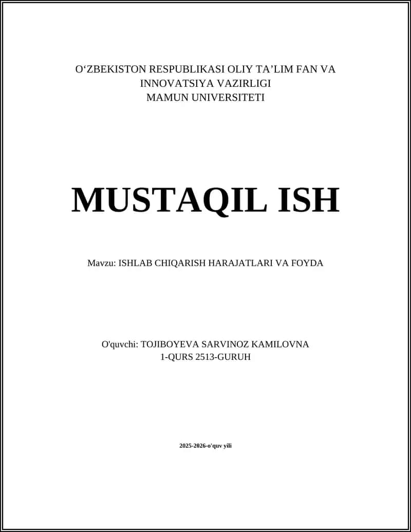 Ishlab chiqarish xarajatlari va foyda