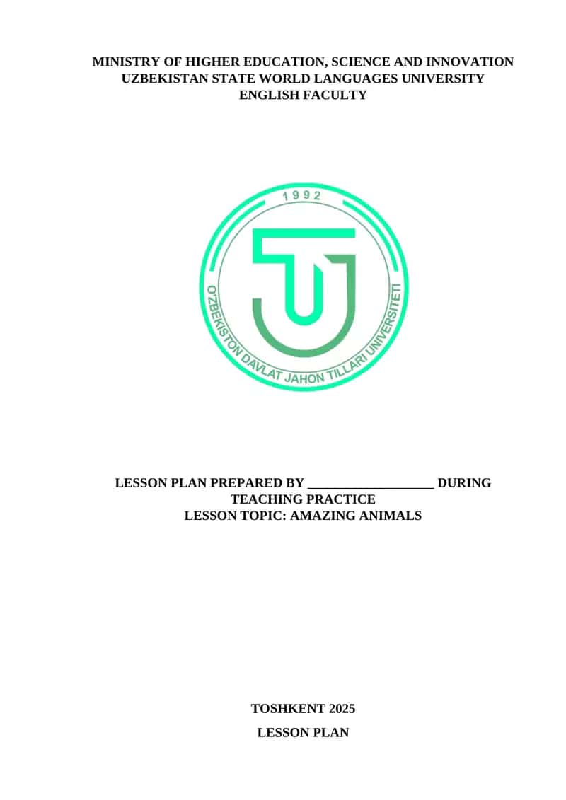 Lesson plan Amazing animals docx