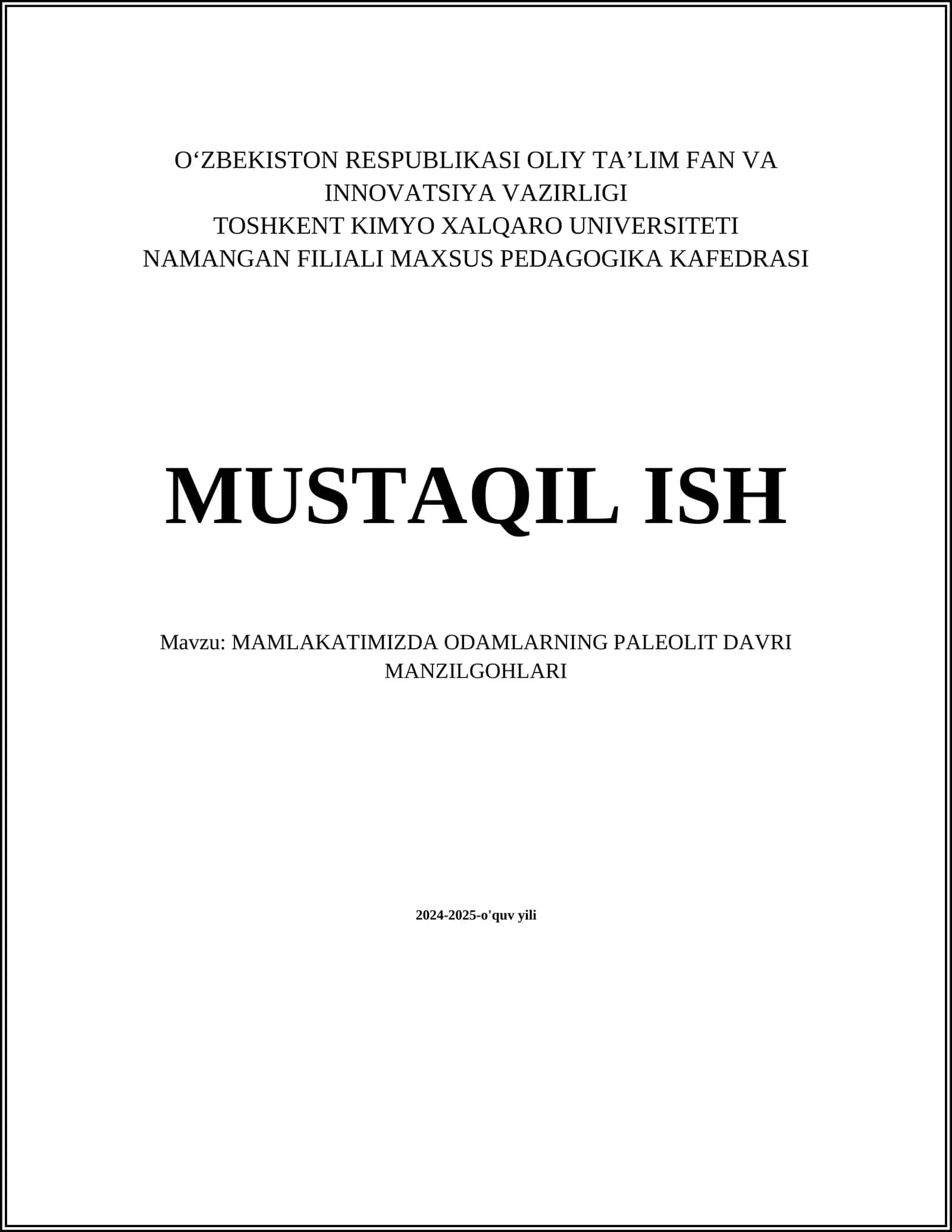 ODAMLARNING PALEOLIT DAVRI MANZILGOHLARI