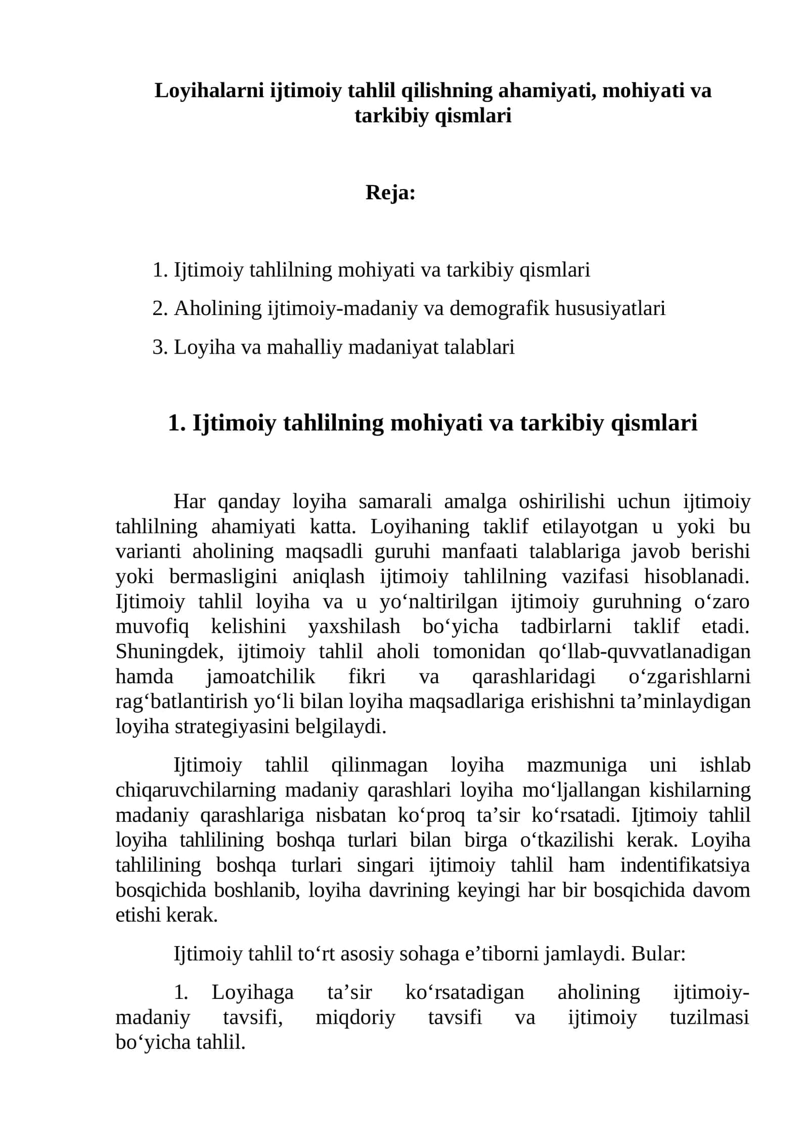 Ijtimoiy tahlilning mohiyati va tarkibiy qismlari