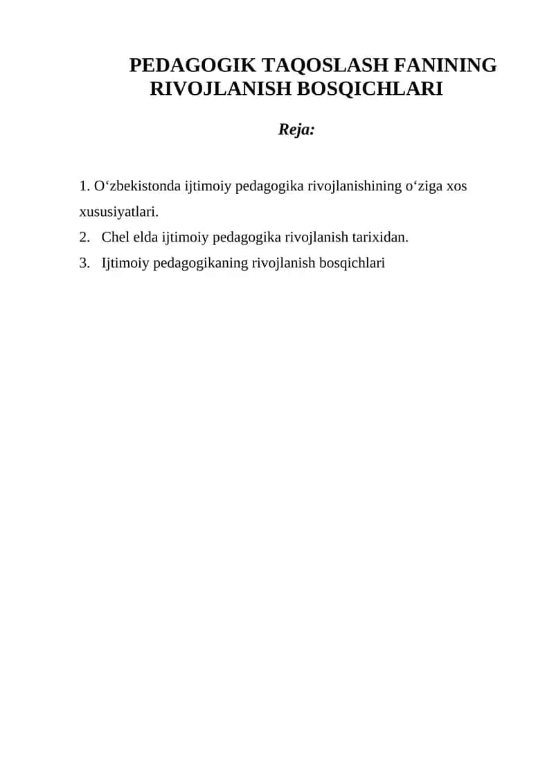 PEDAGOGIK TAQOSLASH FANINING RIVOJLANISH BOSQICHLARI