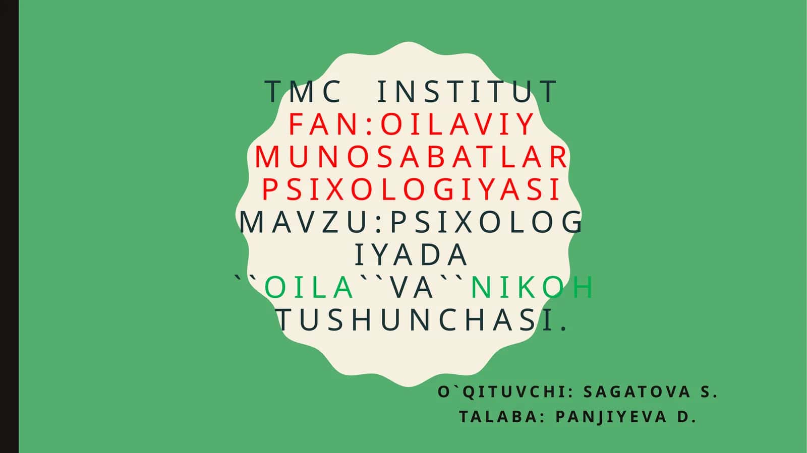 PSIXOLOGIYADA ``OILA``VA``NIKOHTUSHUNCHASI