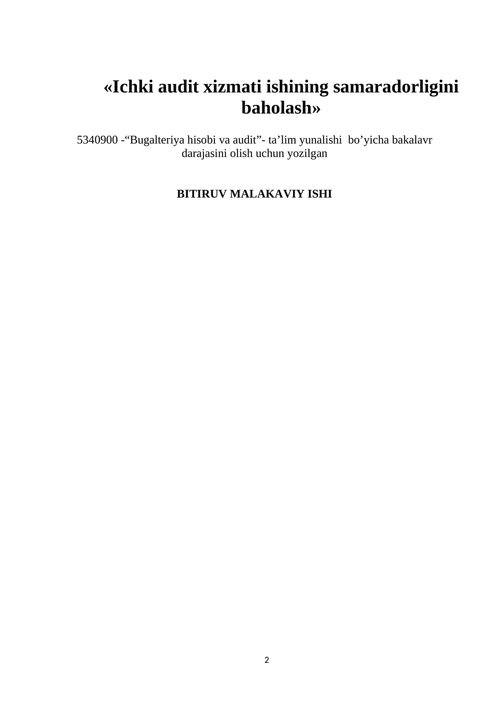 «Ichki audit xizmati ishining samaradorligini baholash»