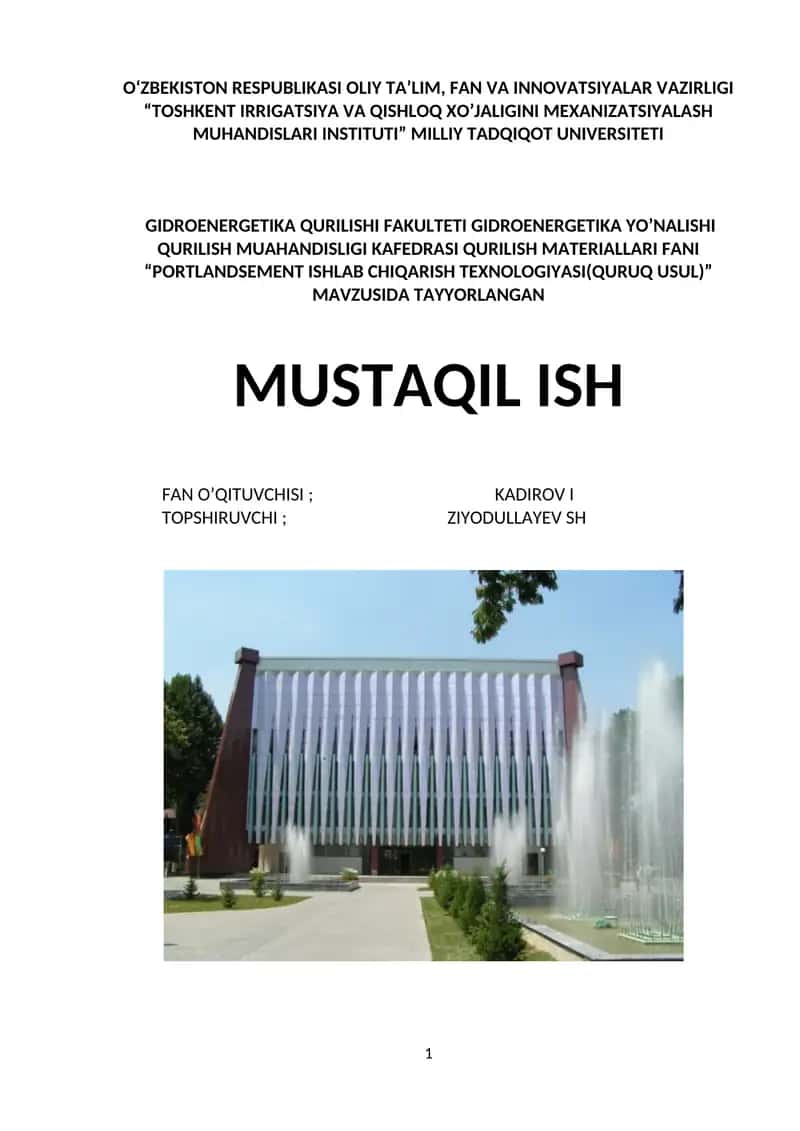 Qurilish materiallari mustaqil ish