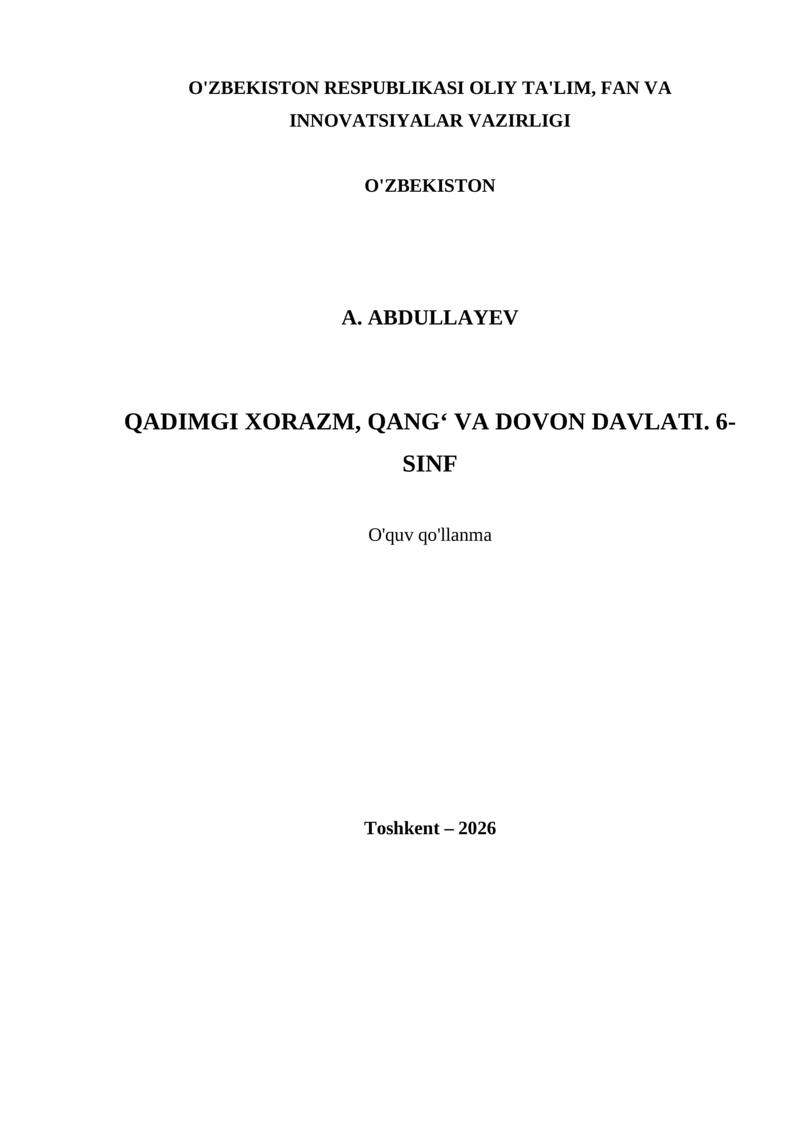 QADIMGI XORAZM, QANG‘ VA DOVON DAVLATI. 6- SINF