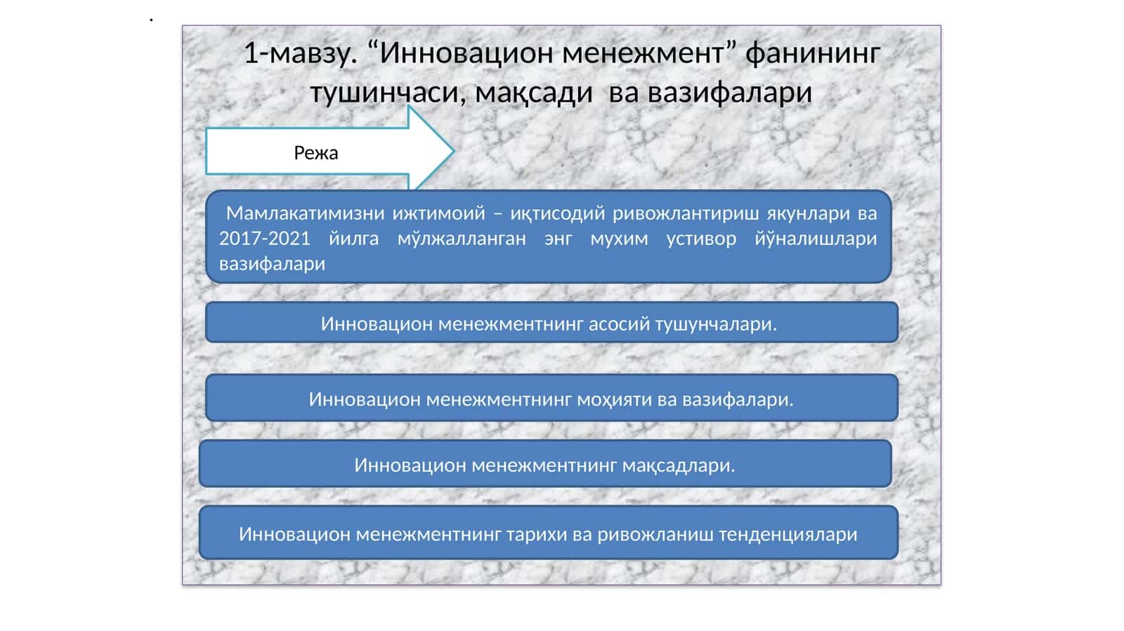 “Инновацион менежмент” фанининг тушинчаси, мақсади ва вазифалари