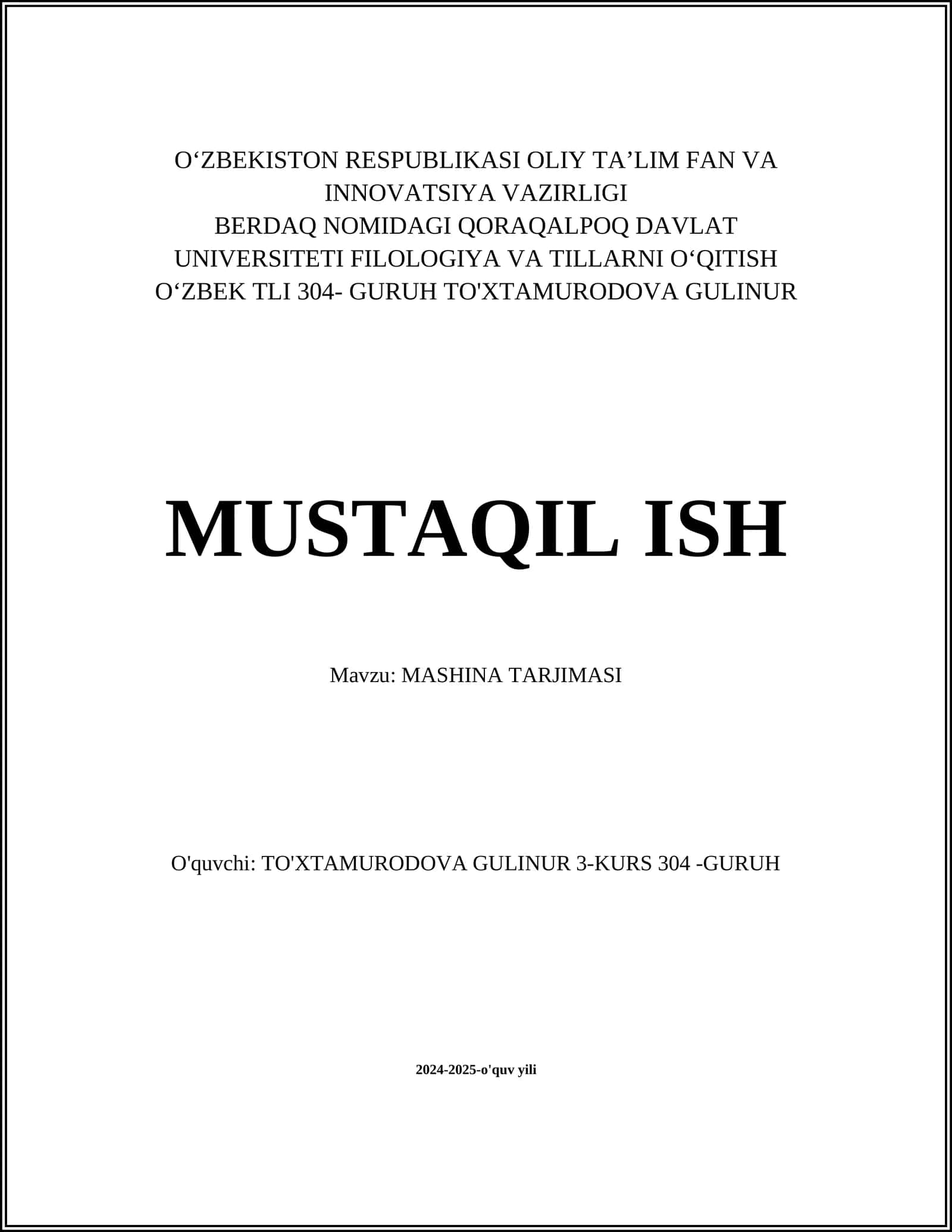 MASHINA TARJIMASI
