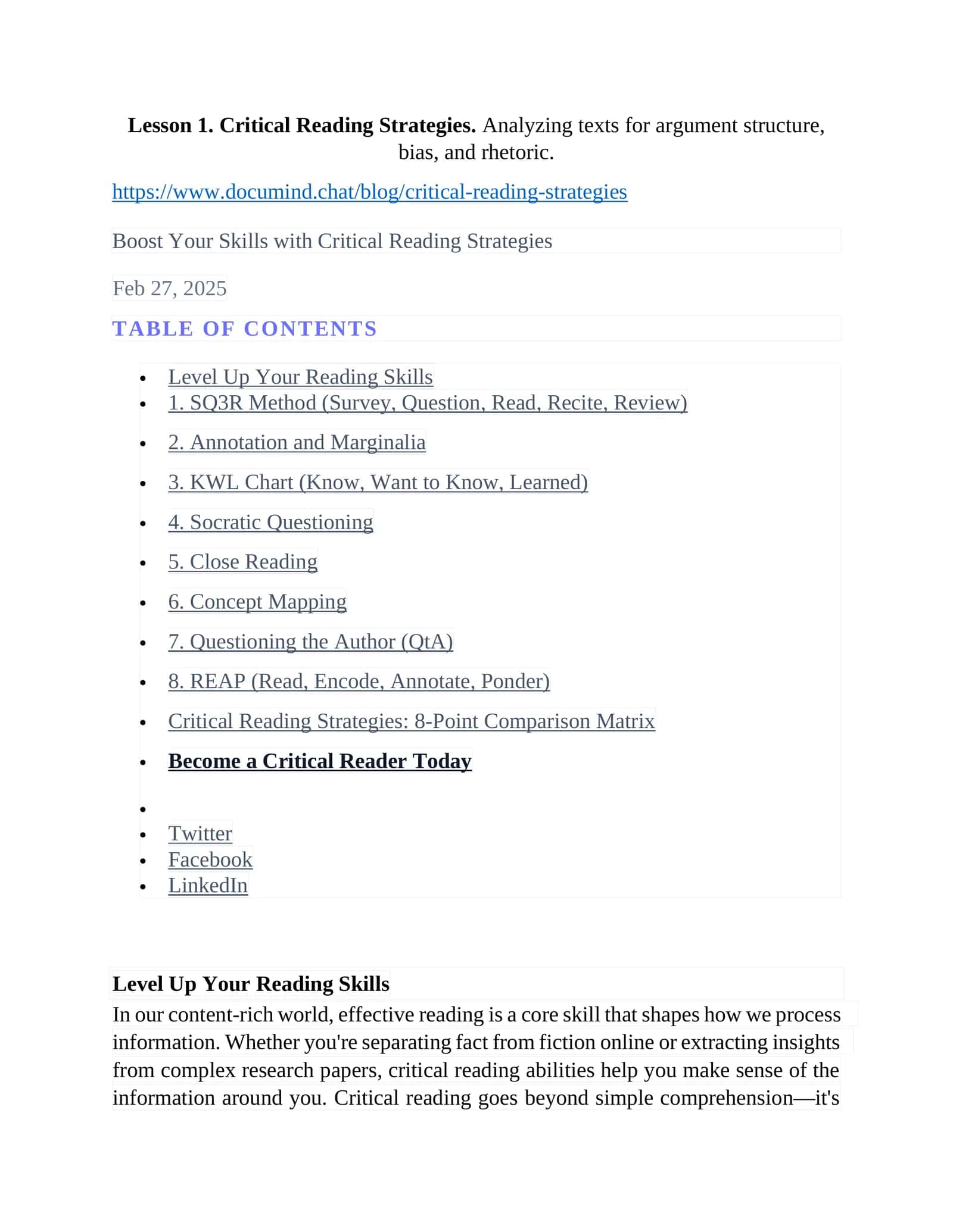 Critical Reading Strategies