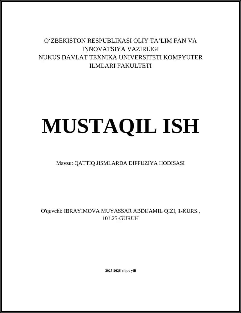 QATTIQ JISMLARDA DIFFUZIYA HODISASI