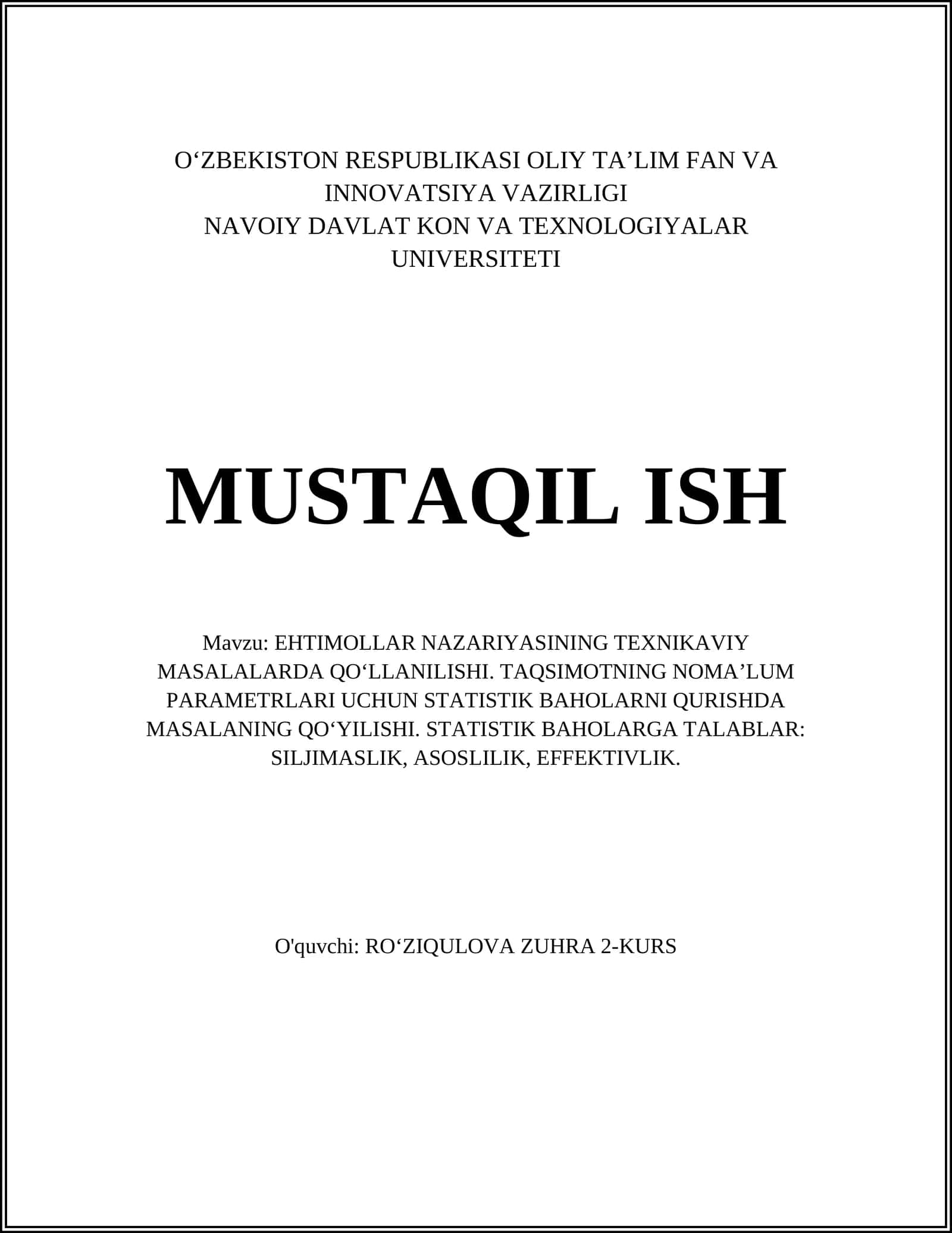 Ehtimollar nazariyasining texnikaviy masalalarda qoʻllanilishi