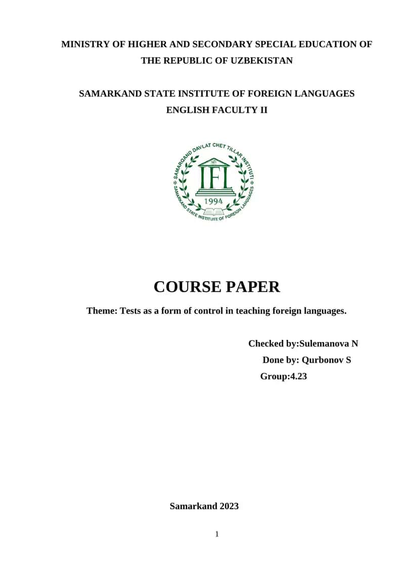 Tests as a form of control in teaching foreign languages