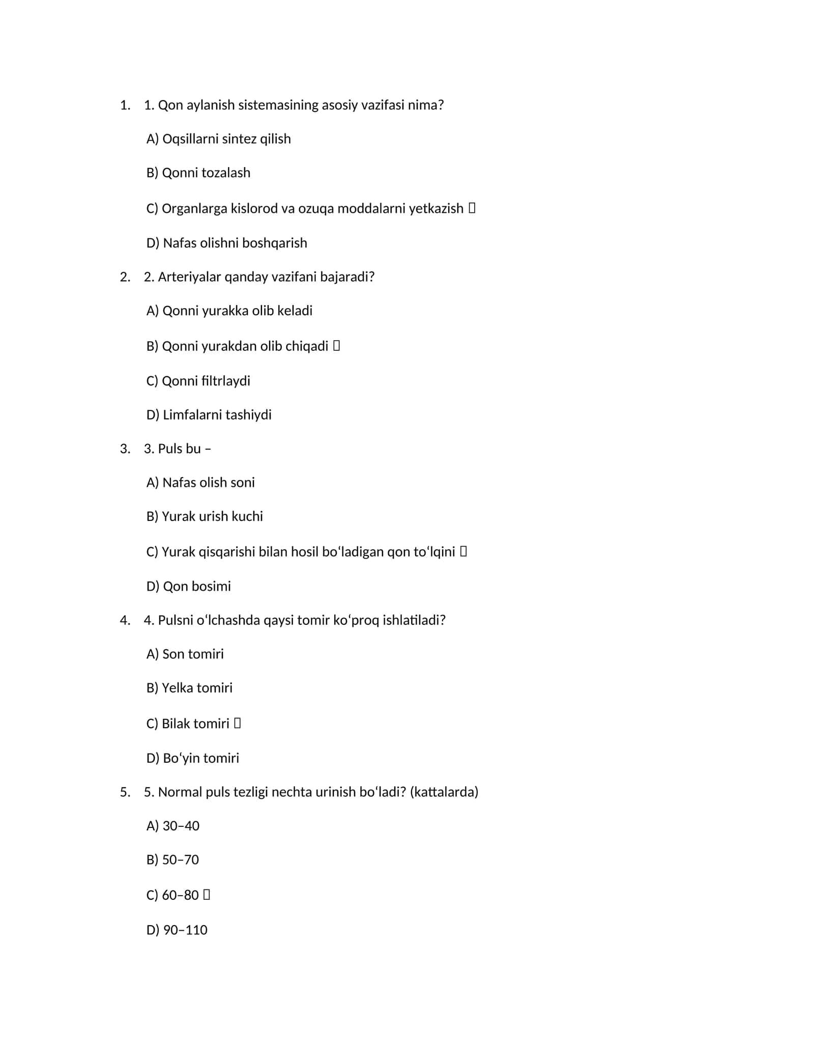 Biologiya Test savollar