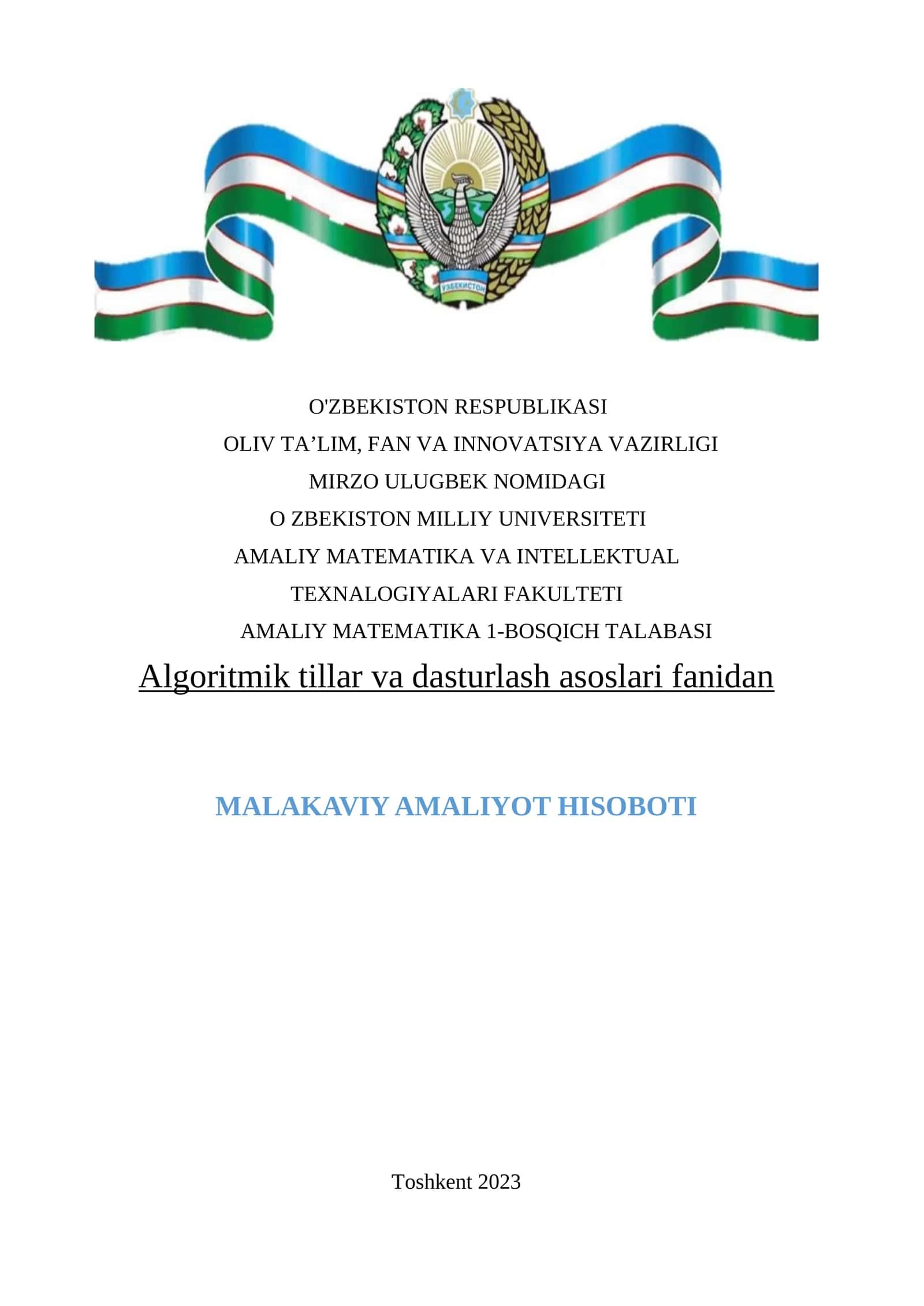 MALAKAVIY AMALIYOT HISOBOTI