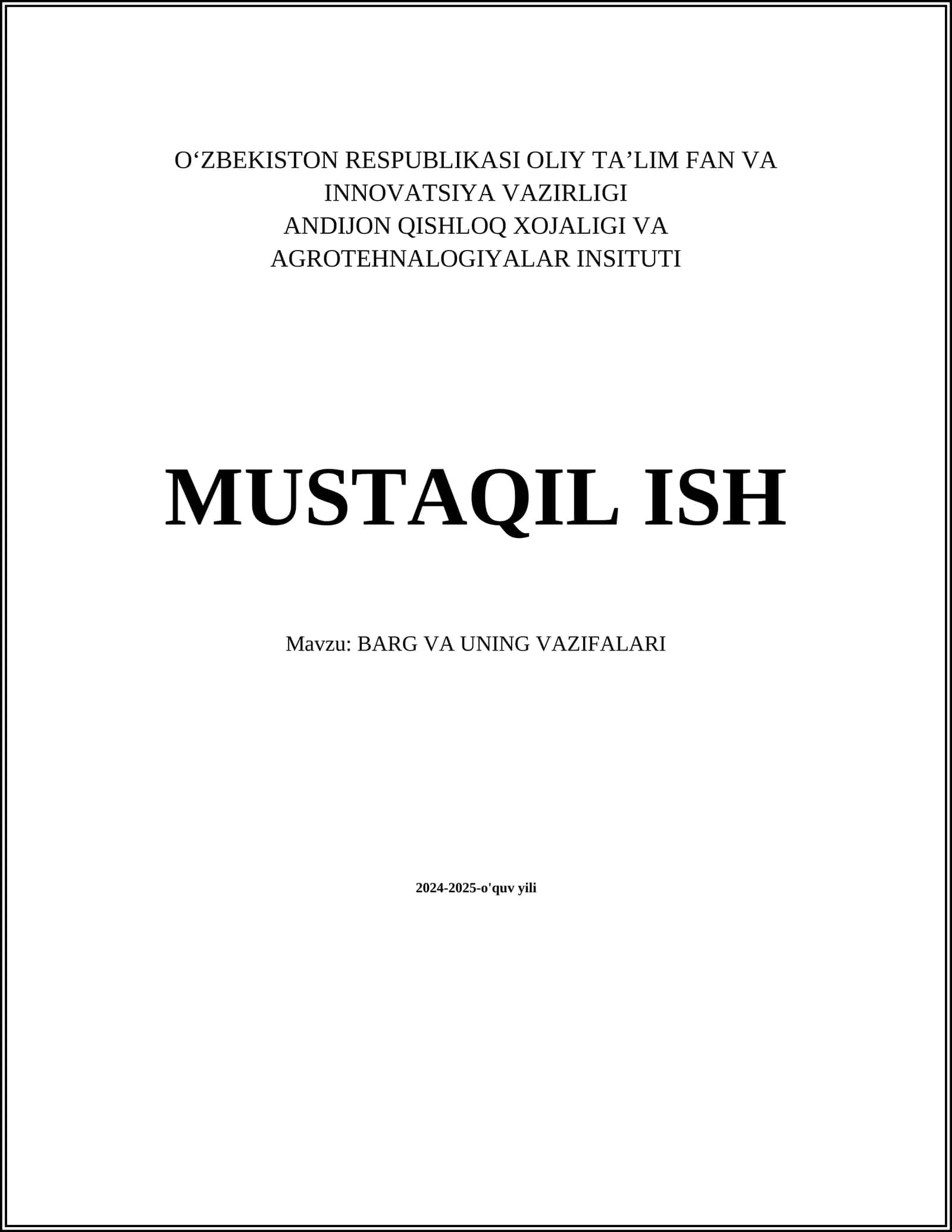 BARG VA UNING VAZIFALARI