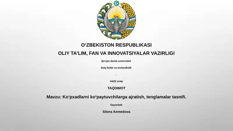 Koʻpxadlarni koʻpaytuvchilarga ajratish, tenglamalar tasnifi