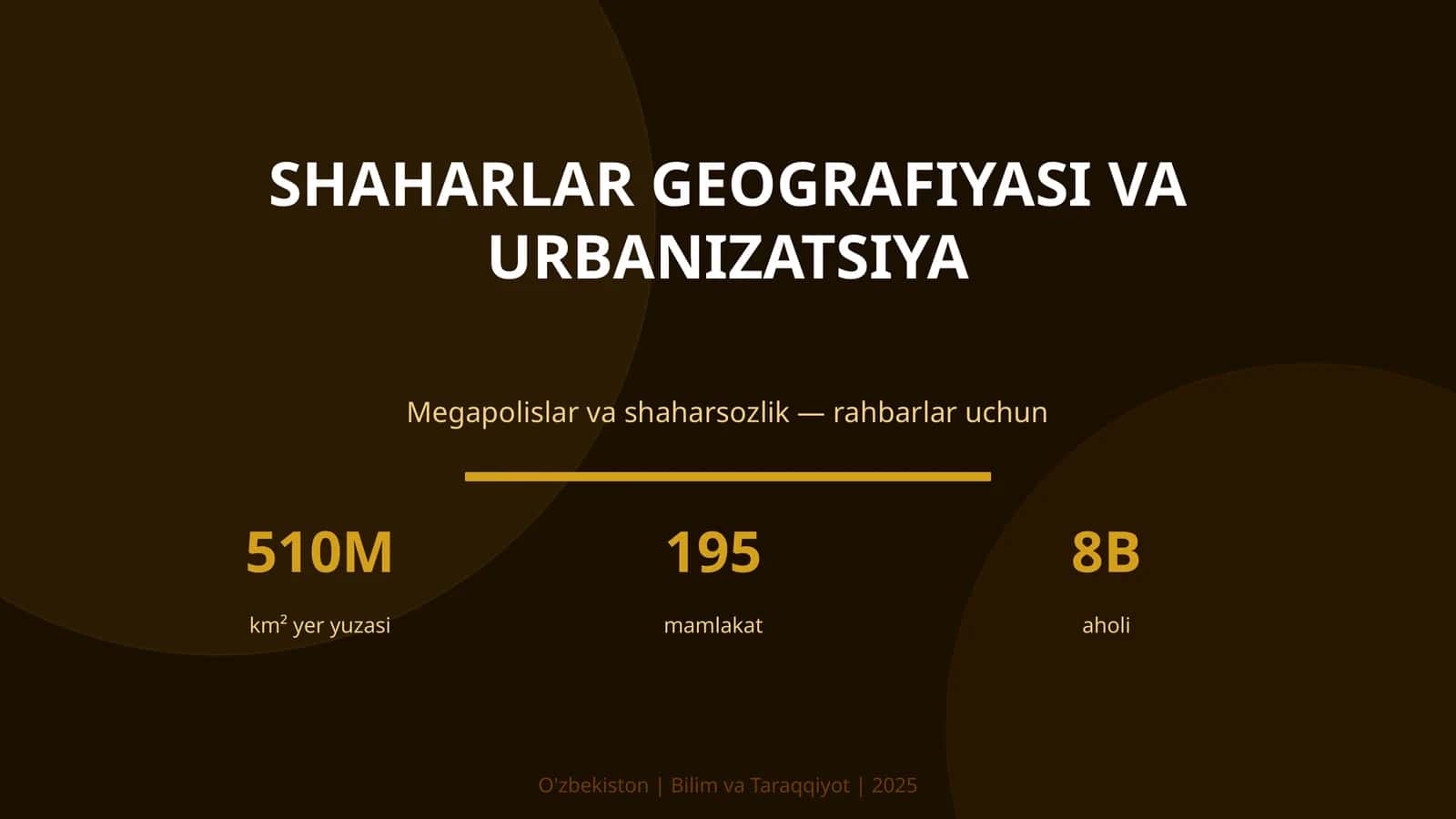 Megapolislar va shaharsozlik — rahbarlar uchun