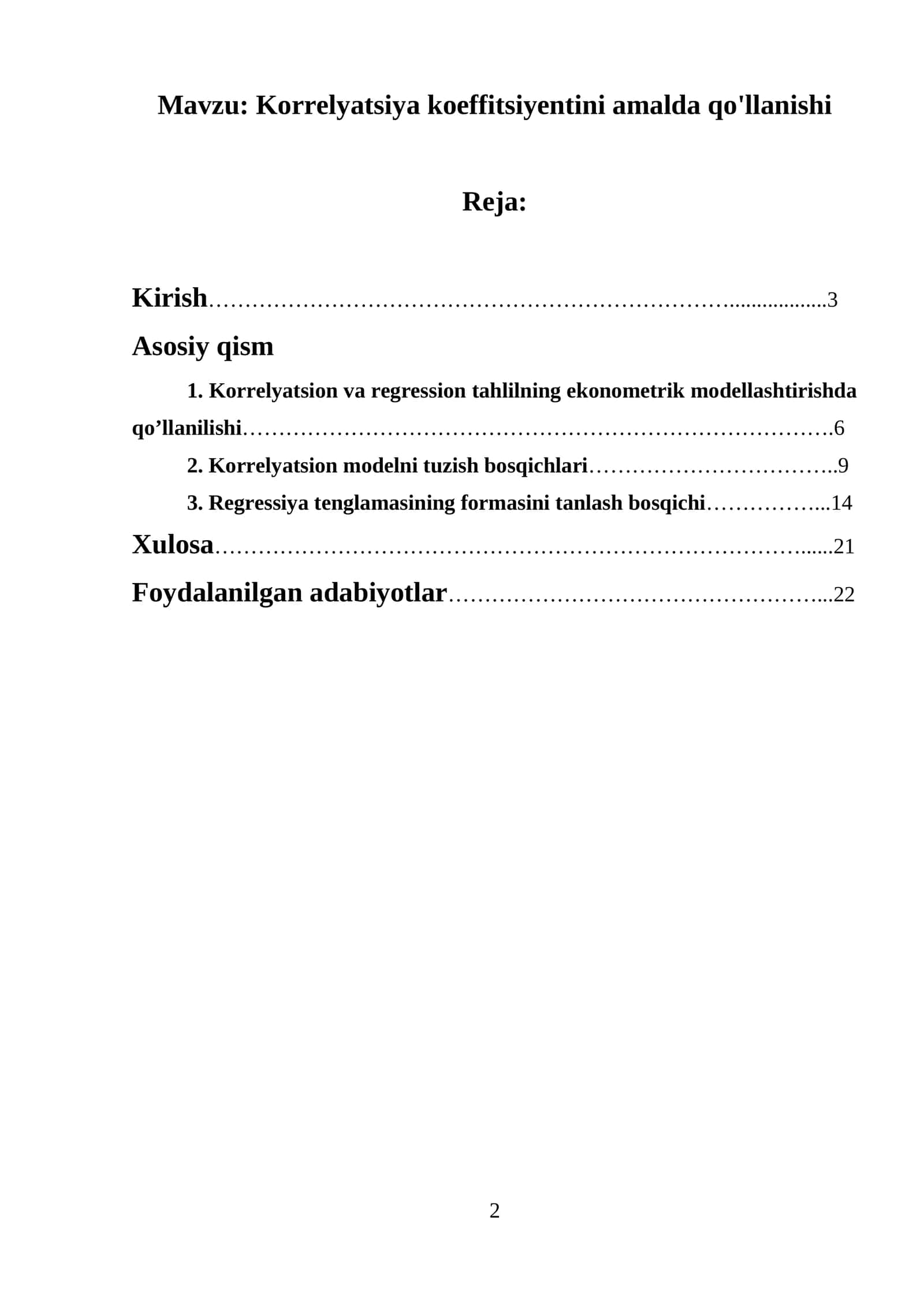 Korrelyatsiya koeffitsiyentini amalda qo'llanishi