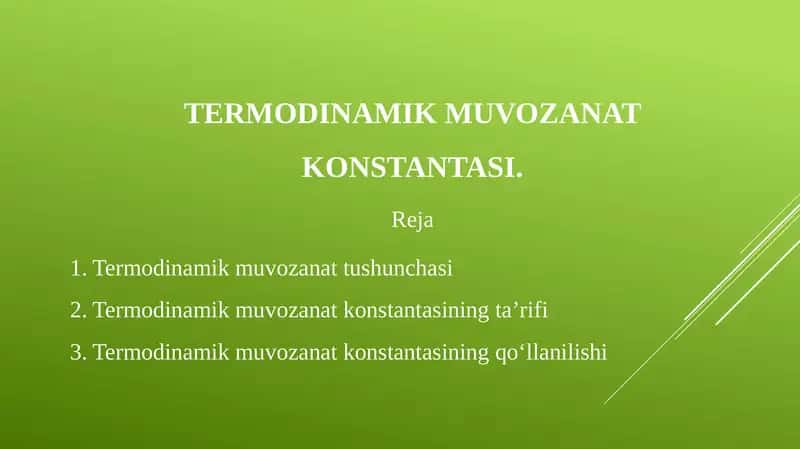 TERMODINAMIK MUVOZANAT KONSTANTASI