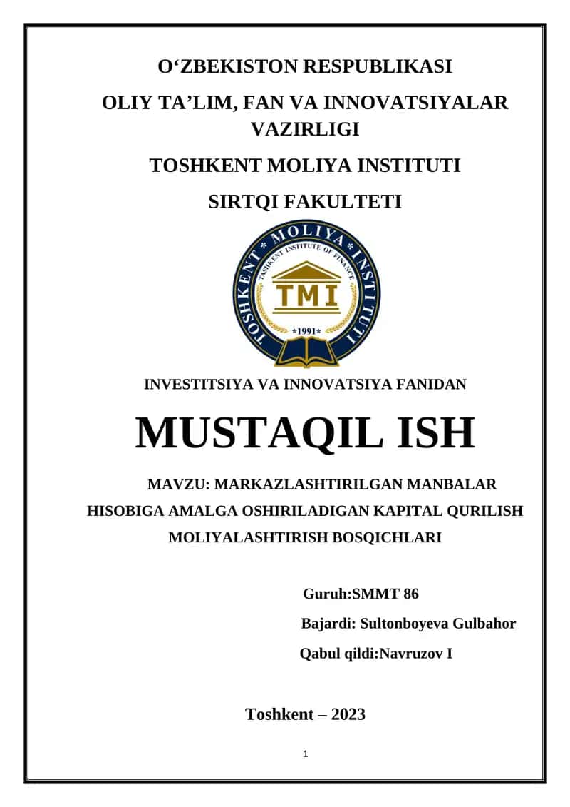 Kapital qurilish moliyalashtirish bosqichlari