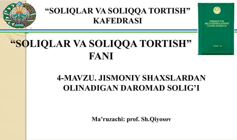Jismoniy Shaxslardan Olinadigan Daromad Solig’i