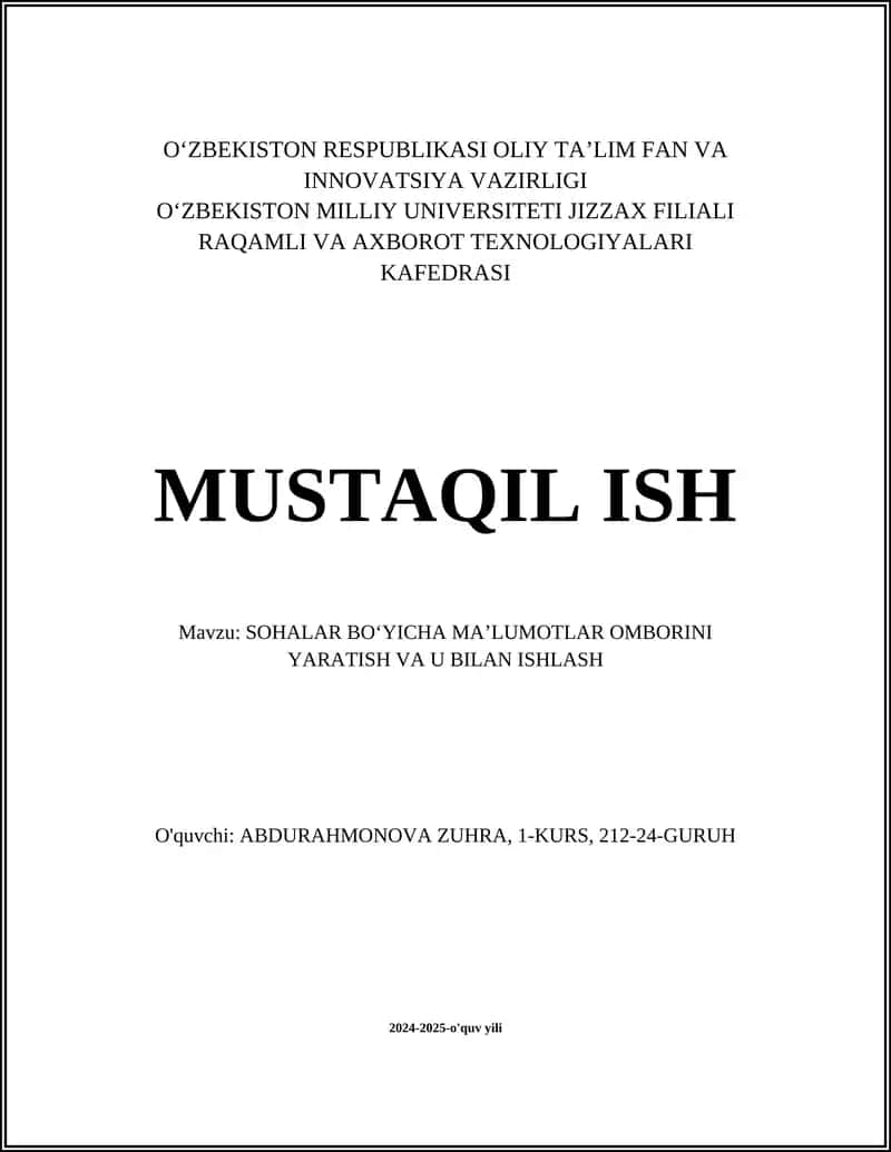 Sohalar bo'yicha ma'lumotlar ombori