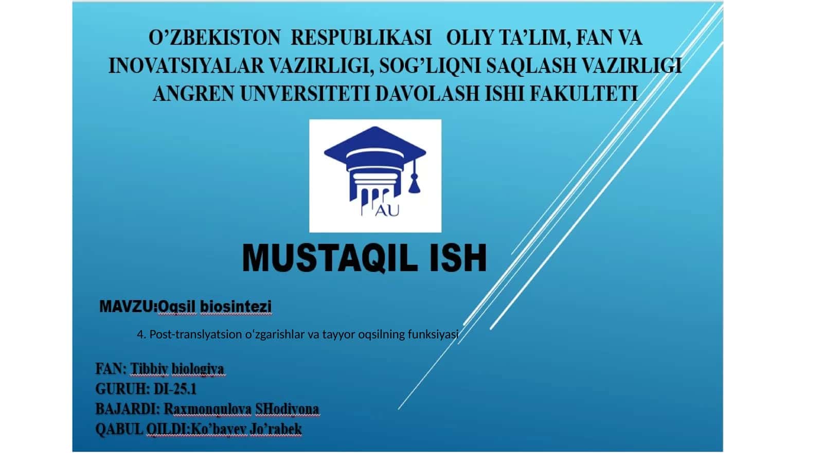 Post-translyatsiono‘zgarishlarvatayyoroqsilningfunksiyasi