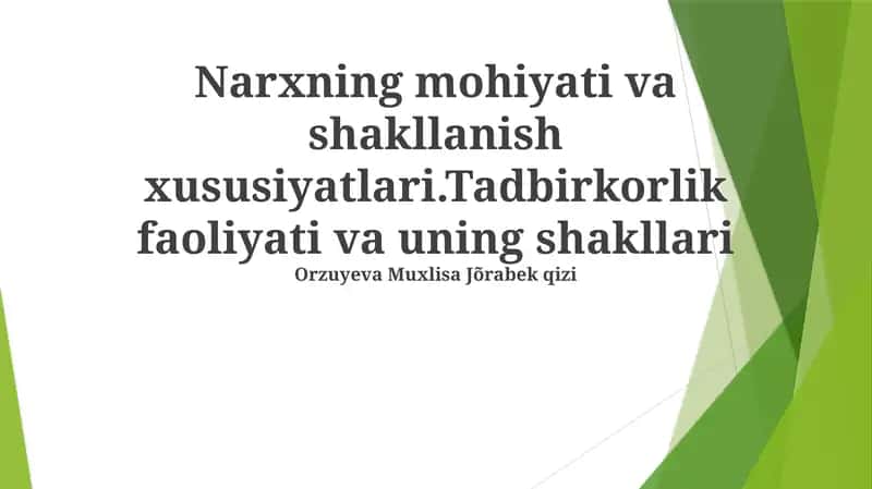 Bozor Mohiyati va Shakillanish Xususiyatlari