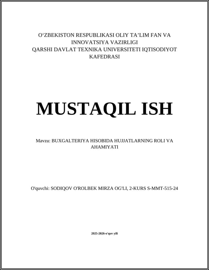 Hujjatlarning Buxgalteriya Hisobidagi Asosiy Funksiyalari va Vazifalari