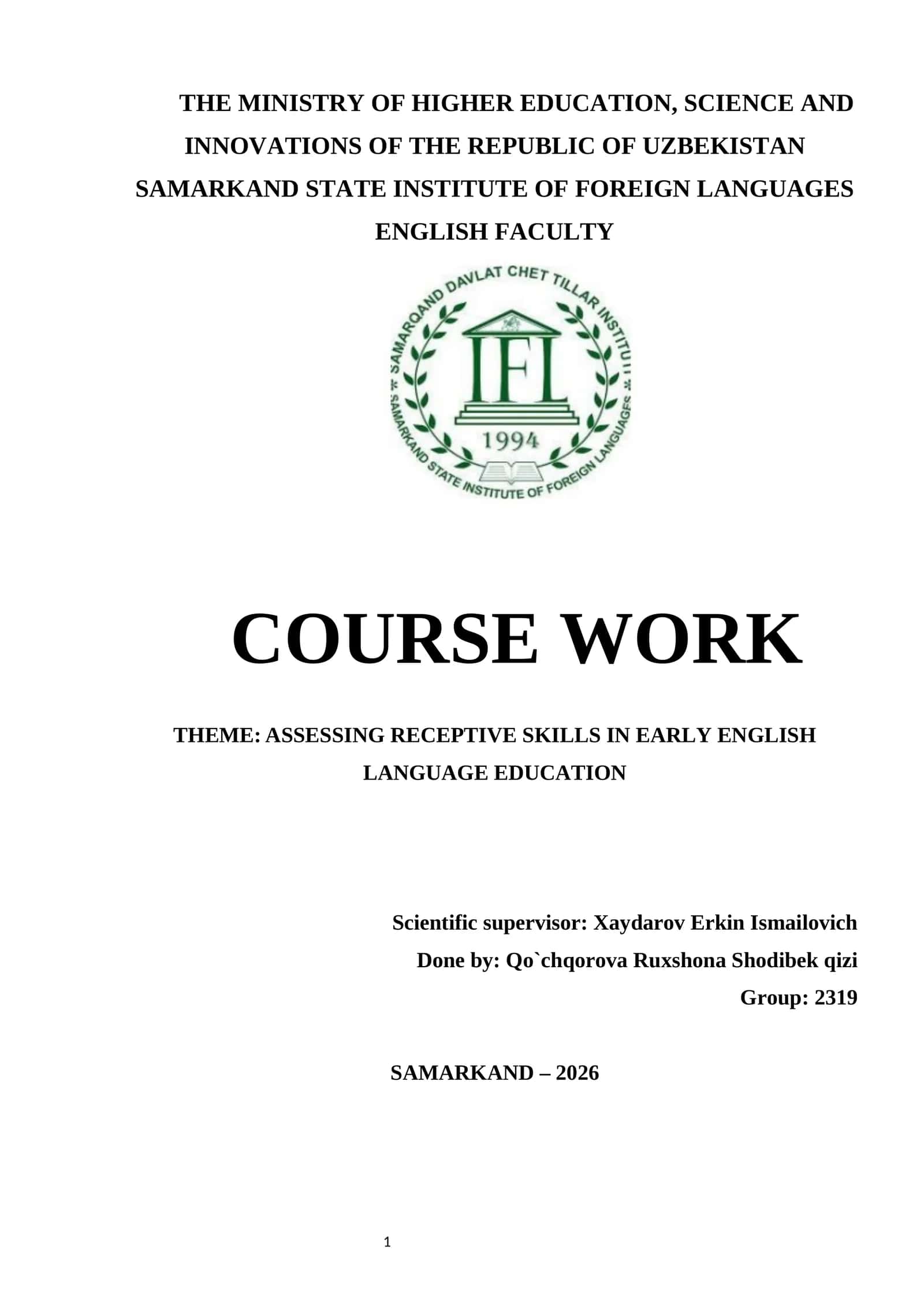 ASSESSING RECEPTIVE SKILLS IN EARLY ENGLISH LANGUAGE EDUCATION