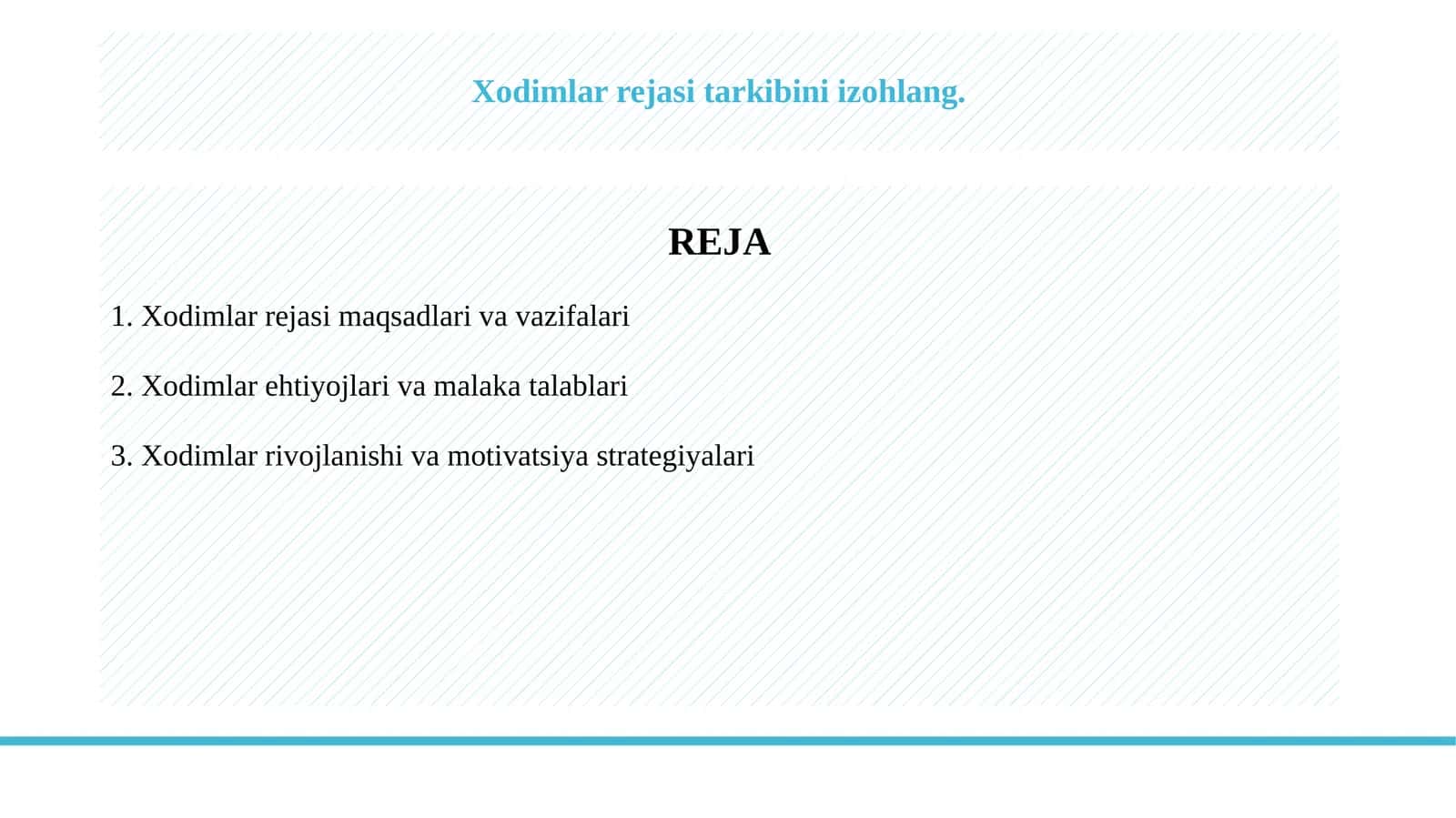 Xodimlar rejasi tarkibini izohlang.