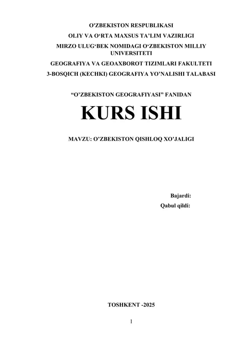 O’ZBEKISTON QISHLOQ XO’JALIGI
