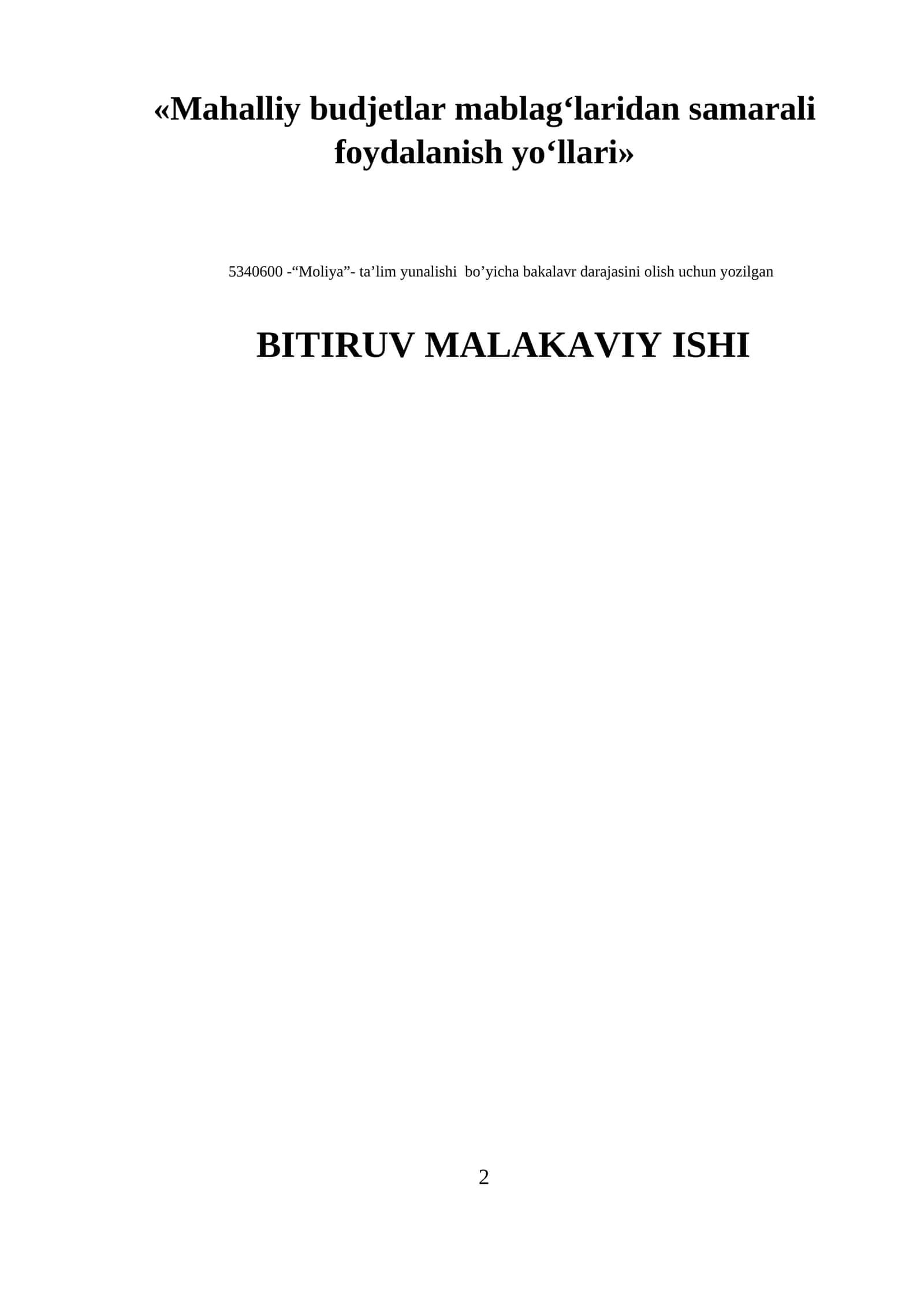 Mahalliy budjetlar mablag‘laridan samarali foydalanish yo‘llari