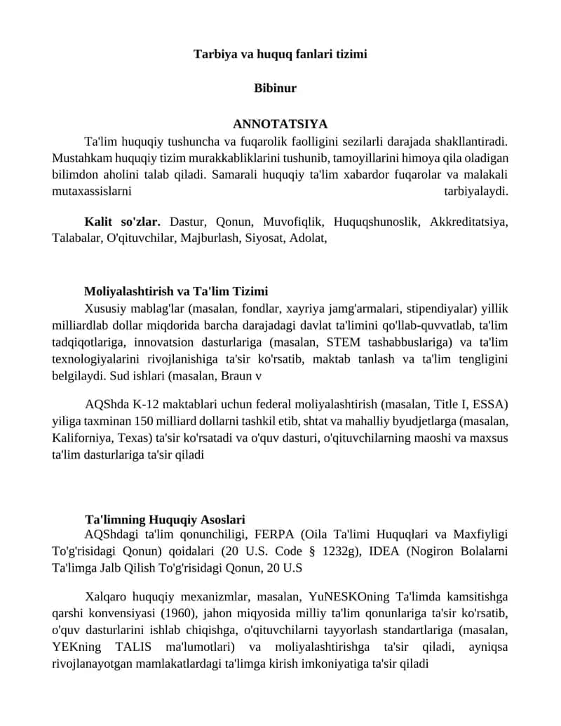 Tarbiya va huquq fanlari tizimi