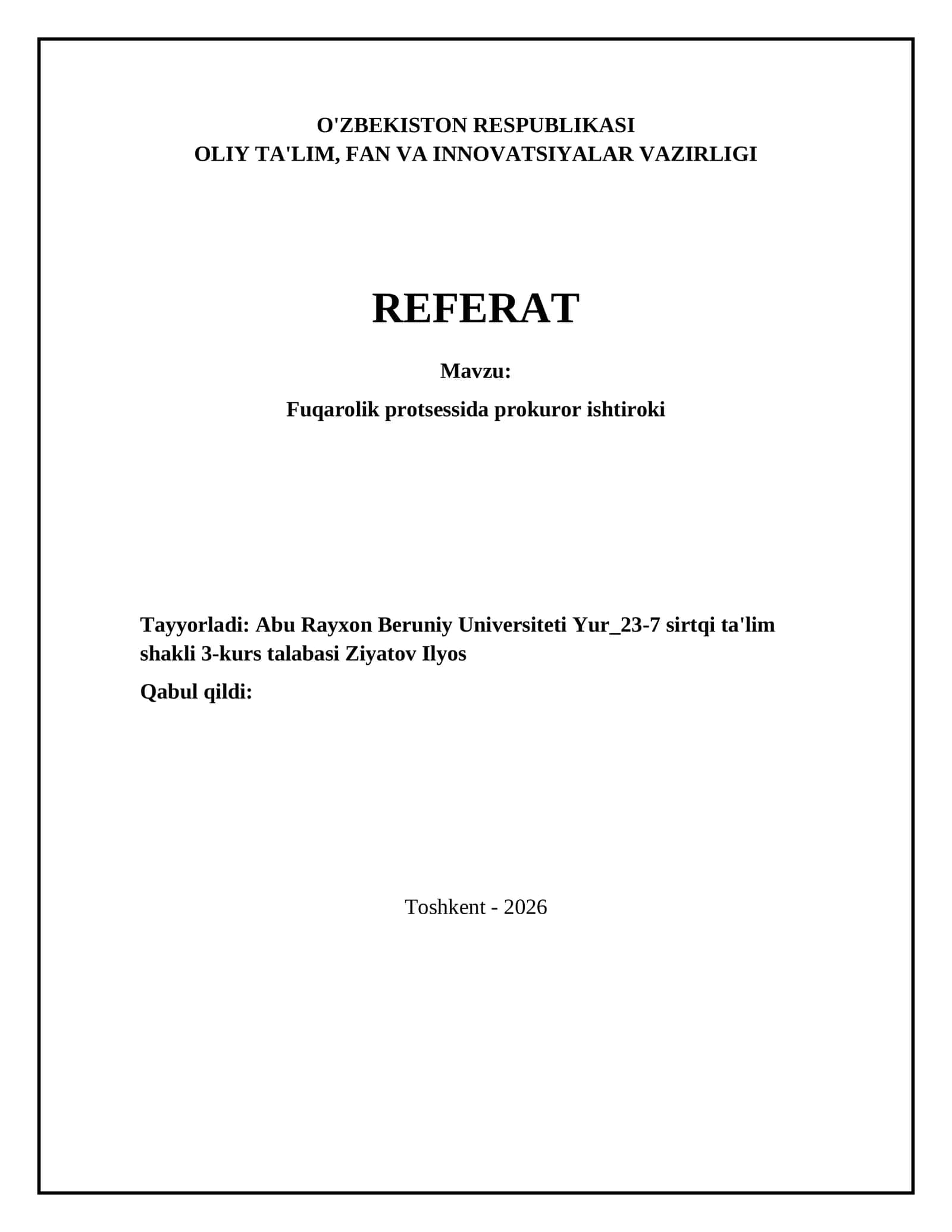 Fuqarolik protsessida prokuror ishtiroki