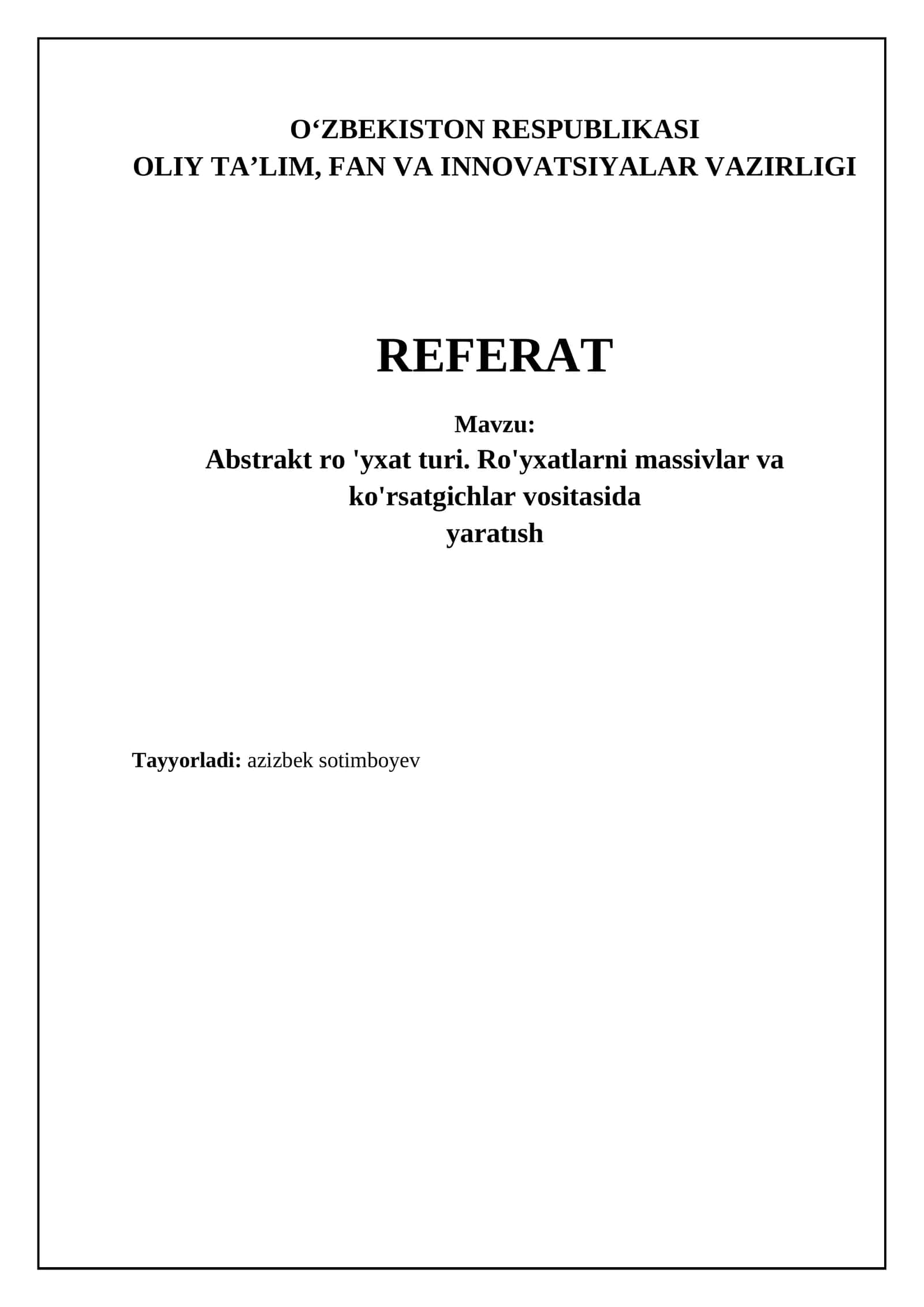 Abstrakt ro 'yxat turi va ro 'yxat operatsiyalari