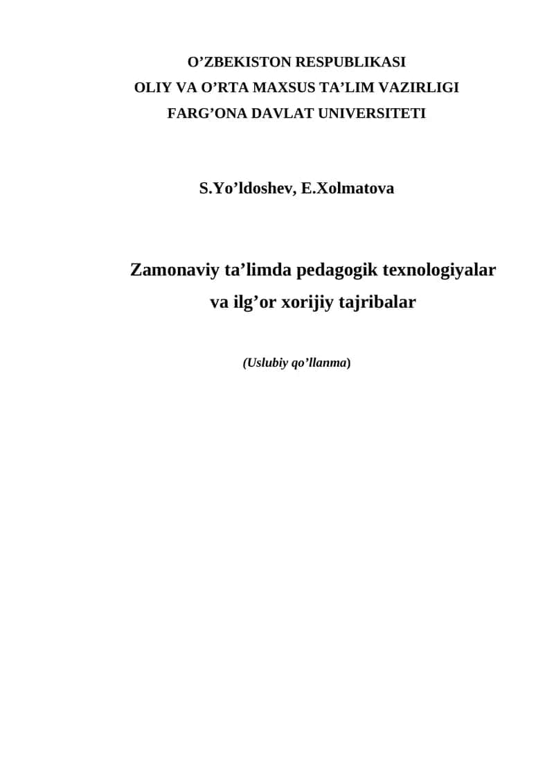 Zamonaviy ta’limda pedagogik texnologiyalar va ilg’or xorijiy tajribalar