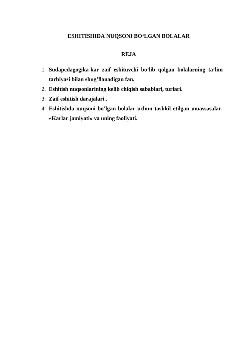 Eshitishida Nuqsoni Bo‘lgan Bolalar