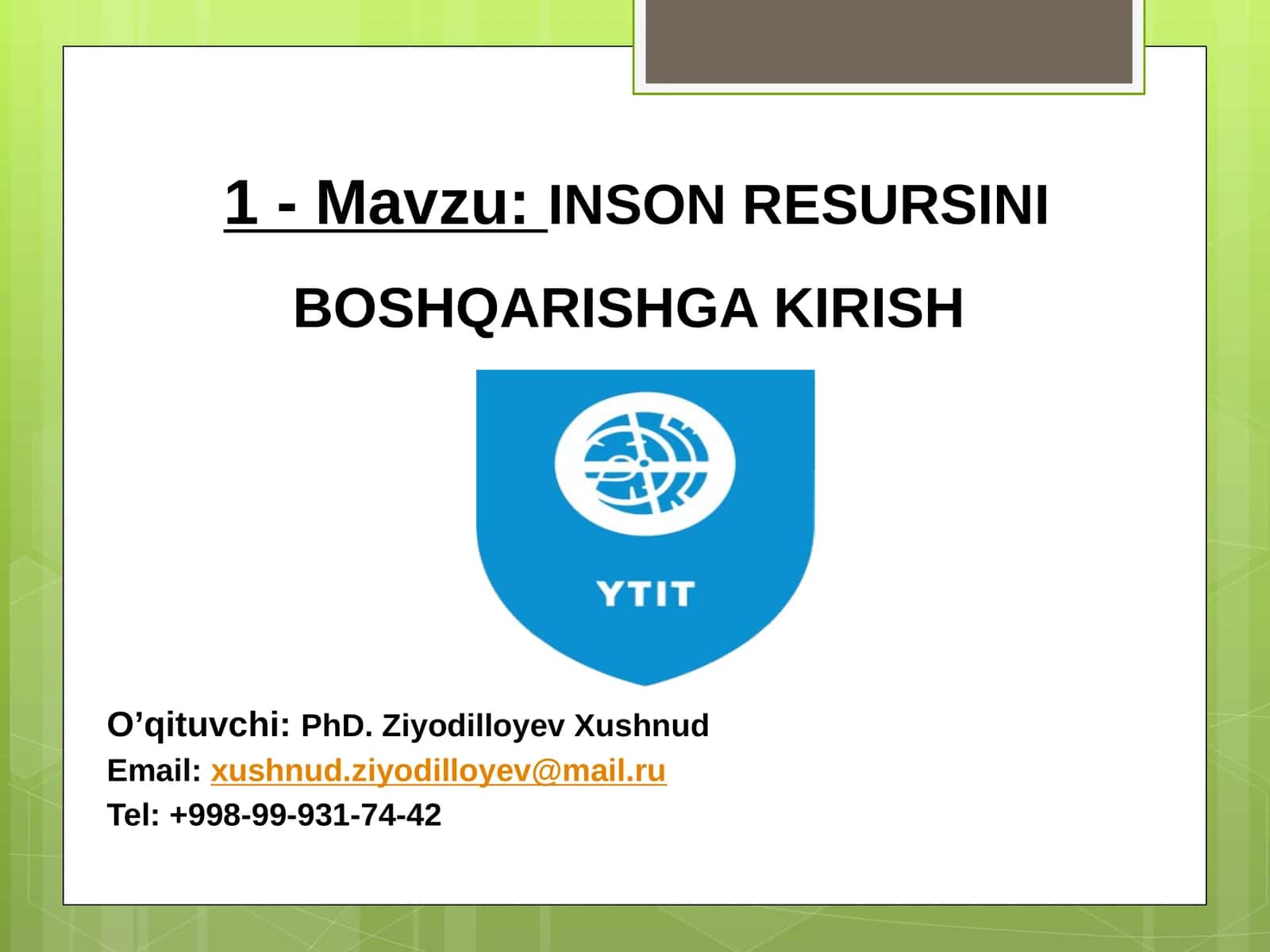 INSON RESURSINI BOSHQARISHGA KIRISH