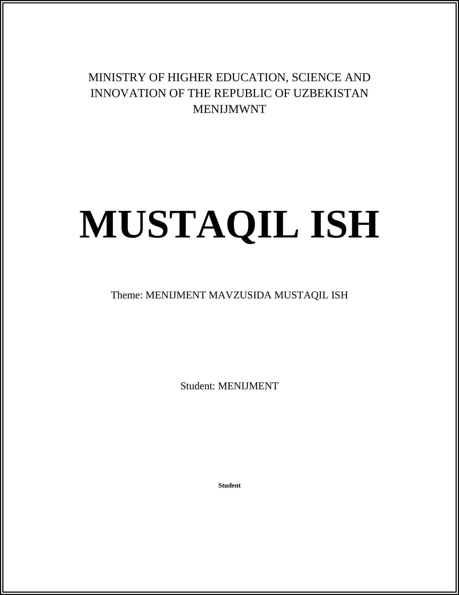 MENIJMENT MAVZUSIDA MUSTAQIL ISH